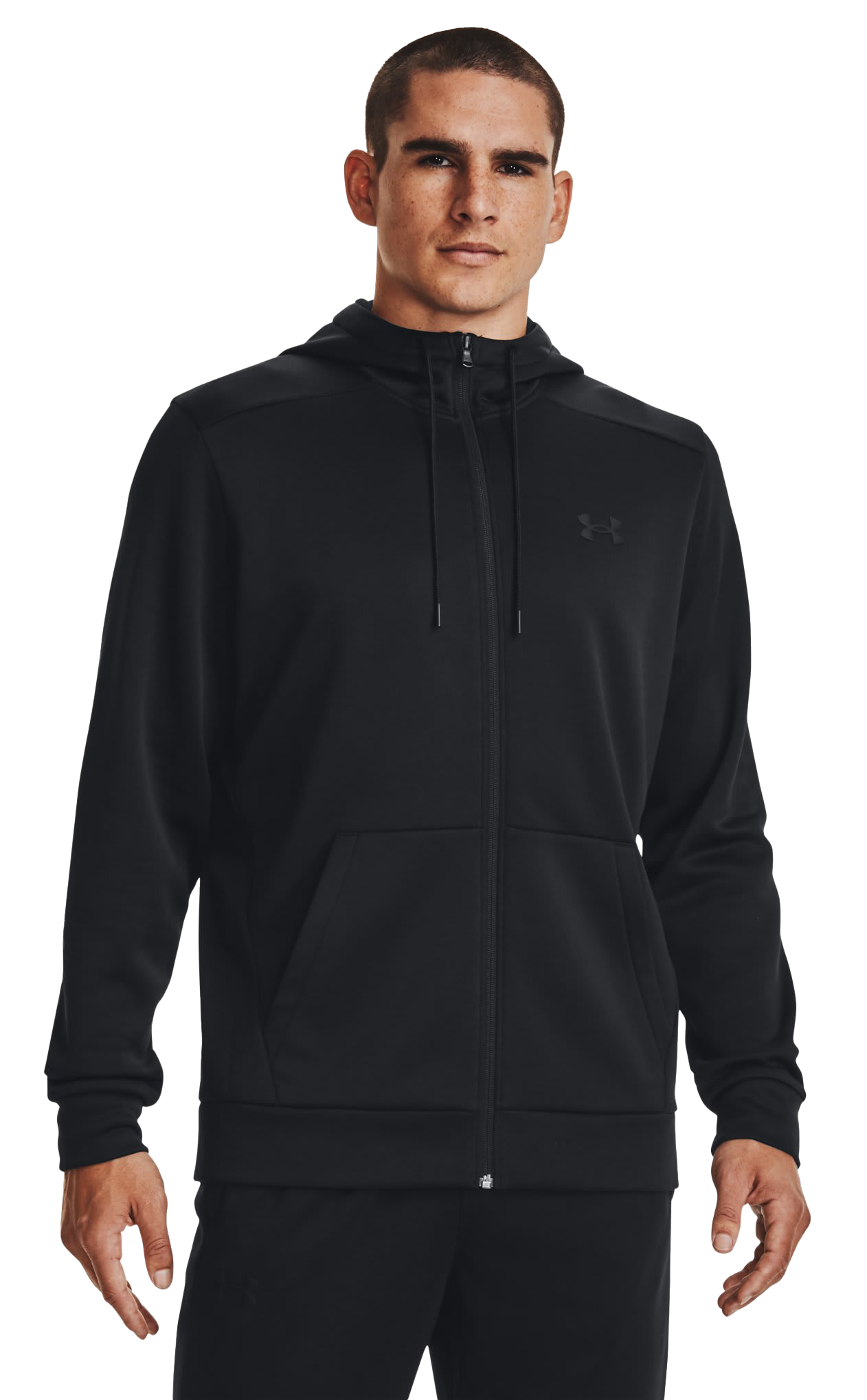 Image of Under Armour Logo Armour Fleece Full-Zip Long-Sleeve Hoodie - Black - XS