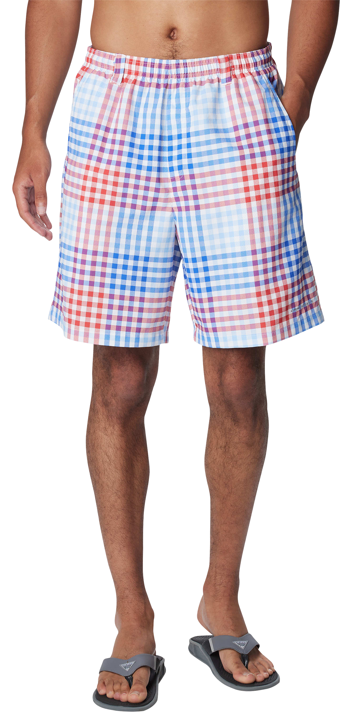 Image of "Columbia Super Backcast Swim Shorts for Men - Vivid Blue All Over Gingham - M - 6"""