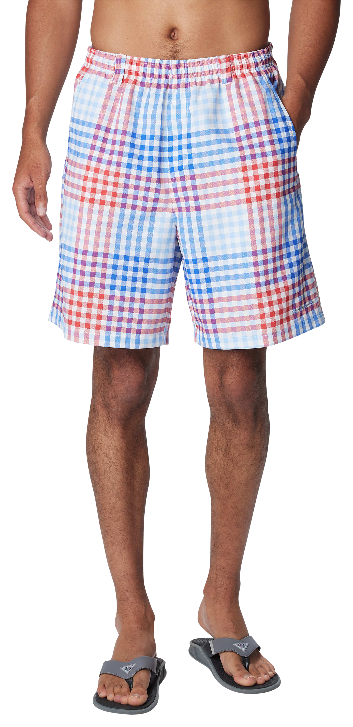 Image of "Columbia Super Backcast Swim Shorts for Men - Vivid Blue All Over Gingham - L - 8"""