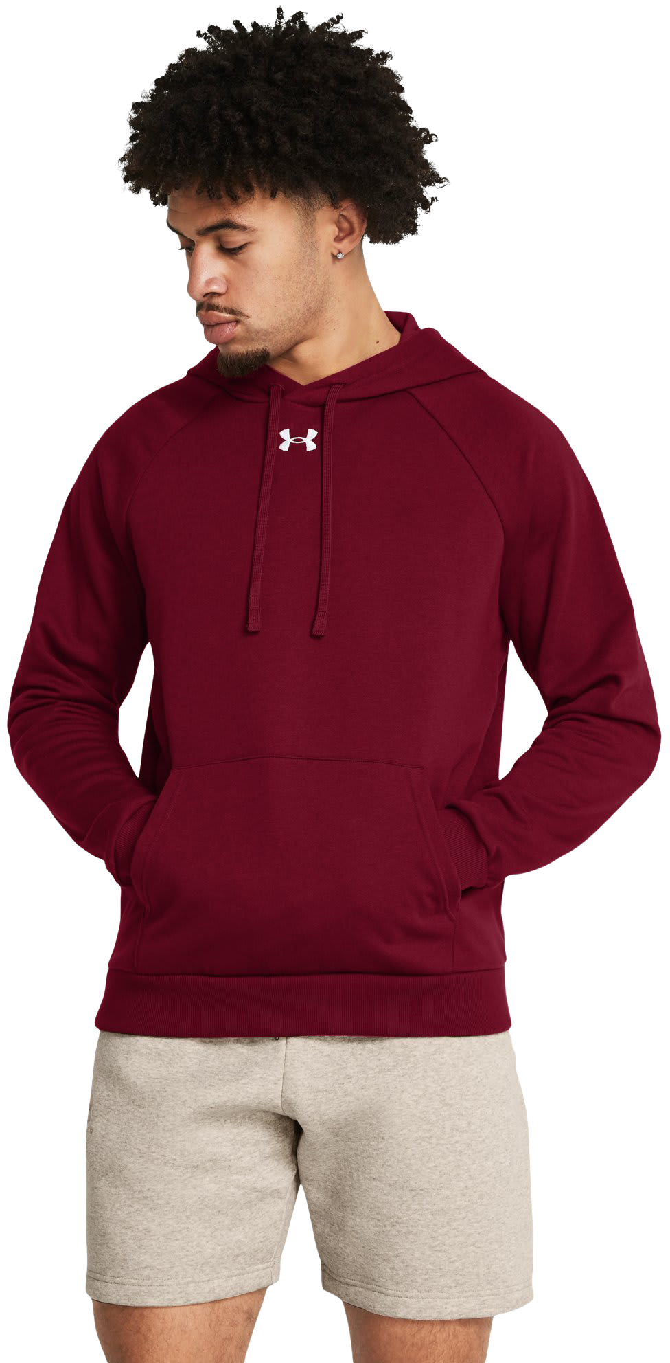Image of Under Armour UA Rival Fleece Long-Sleeve Hoodie for Men - Cardinal/White - 2XLT