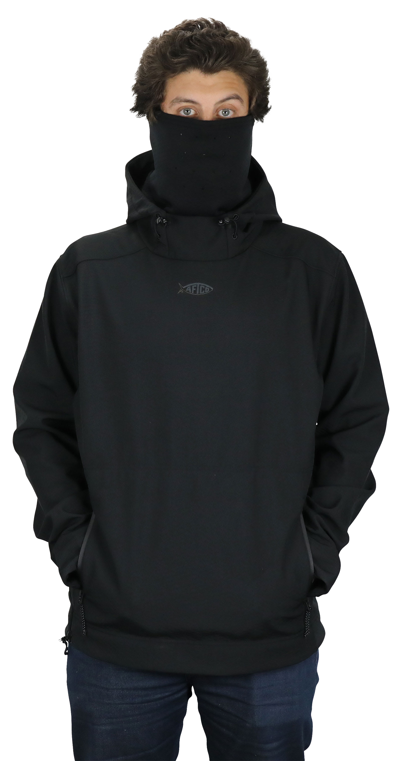 Image of AFTCO Reaper Windproof Pullover Jacket for Men - Black - 2X