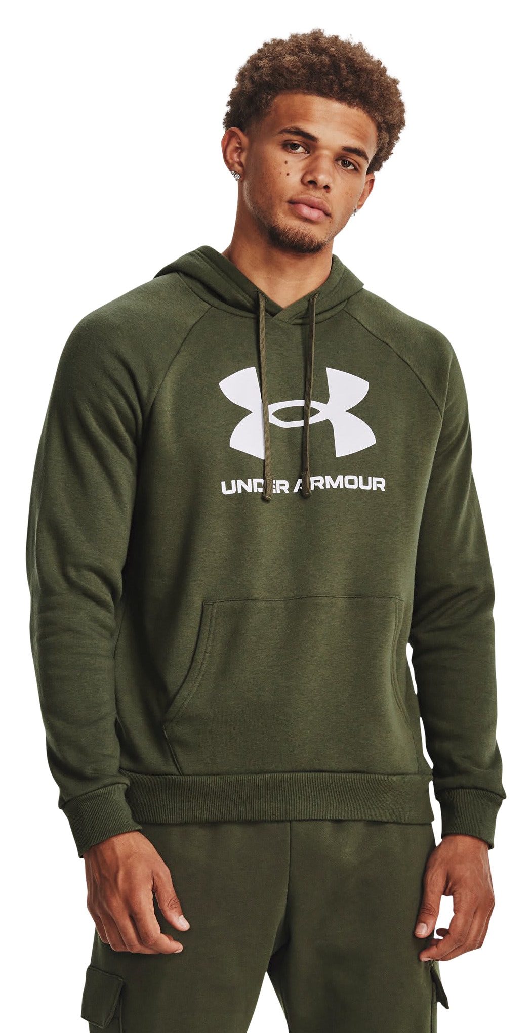 Image of Under Armour Rival Fleece Logo HD Long-Sleeve Hoodie for Men - Marine OD Green/White - ST