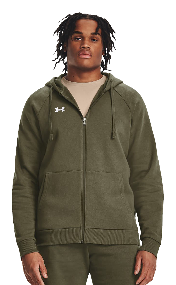 Image of Under Armour UA Rival Fleece Full-Zip Long-Sleeve Hoodie for Men - Marine OD Green/White - 3XLT