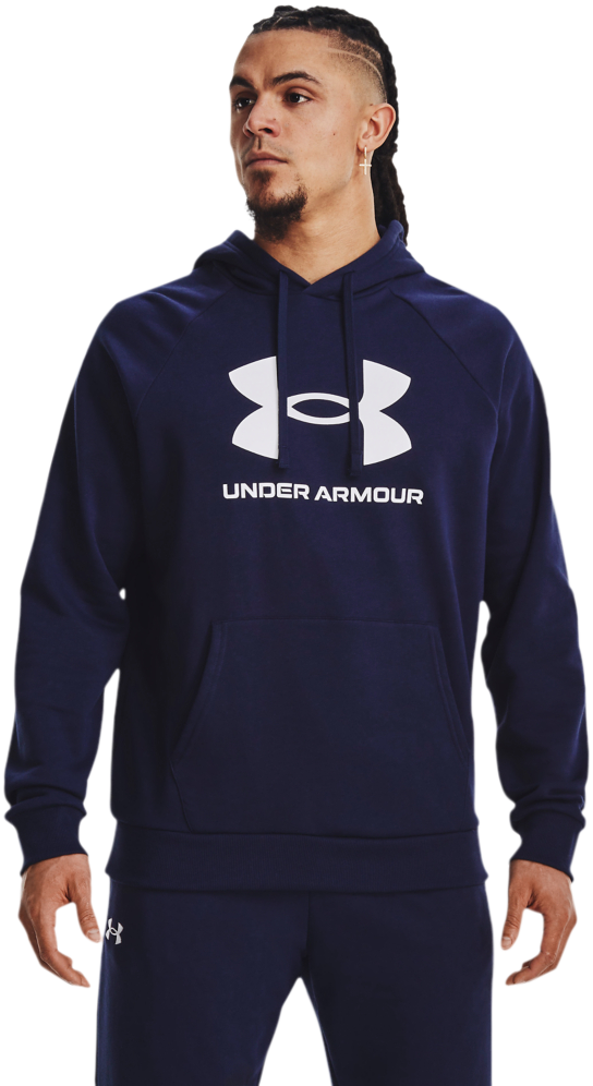 Image of Under Armour Rival Fleece Logo HD Long-Sleeve Hoodie for Men - Midnight Navy/White - 4XLT
