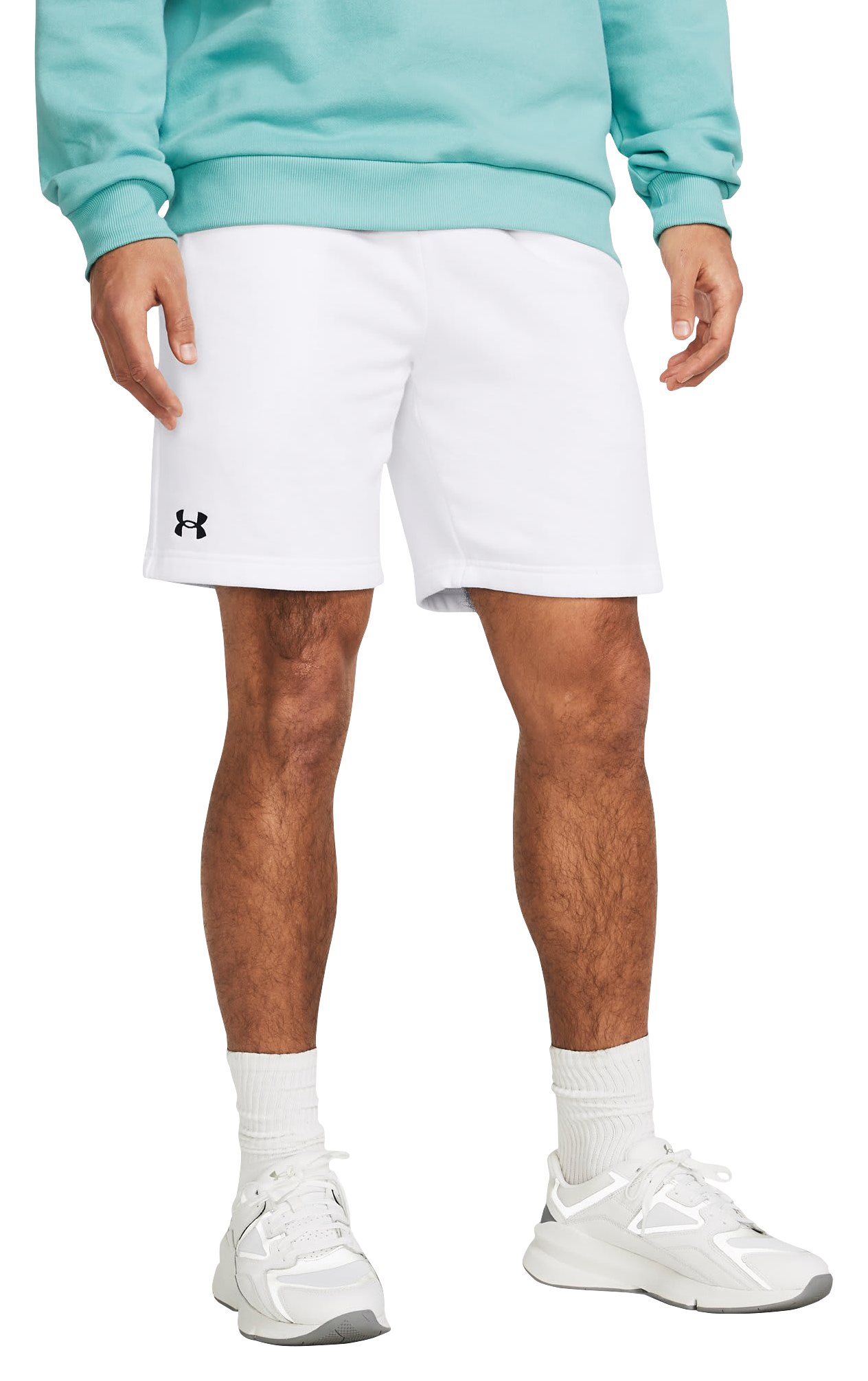 Image of Under Armour Rival Fleece Shorts for Men - White/Black - LT