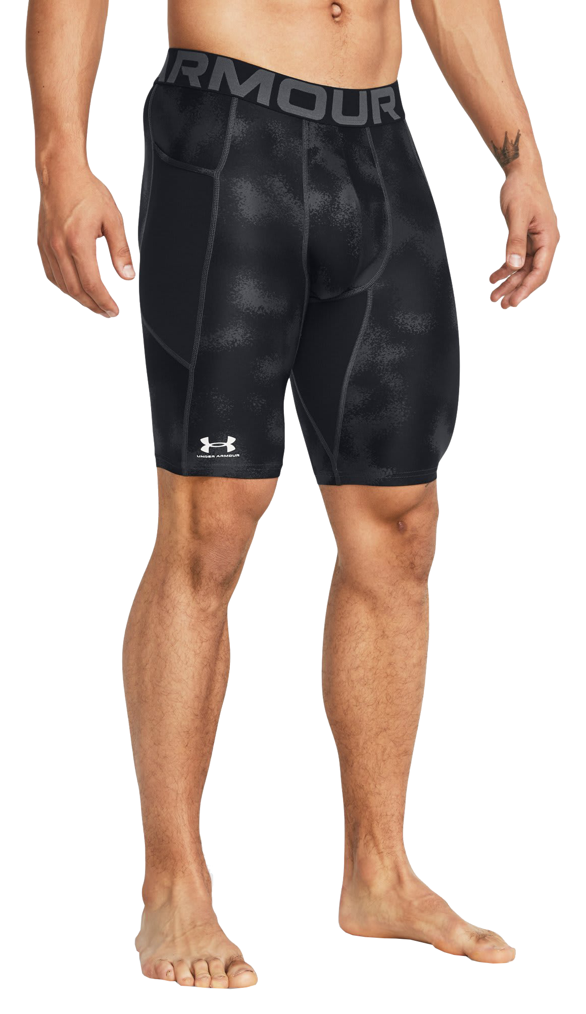 Image of Under Armour HeatGear Printed Long Shorts for Men - Black/White - L