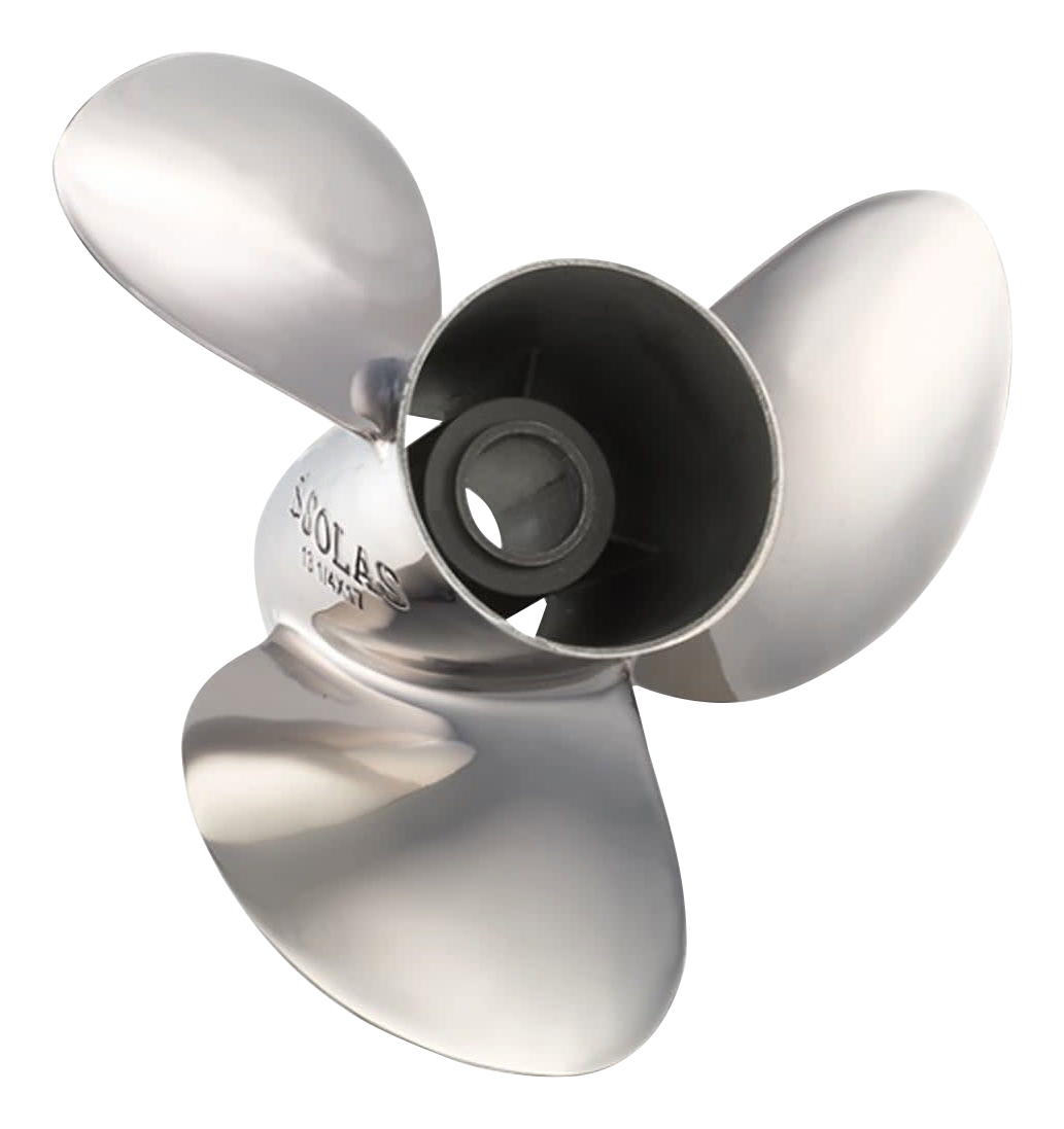 SOLAS Rubex HR3 Stainless Steel Interchangeable Hub 3-Blade 4-3/4″ Gearcase Propeller - RH 14.75 x 19