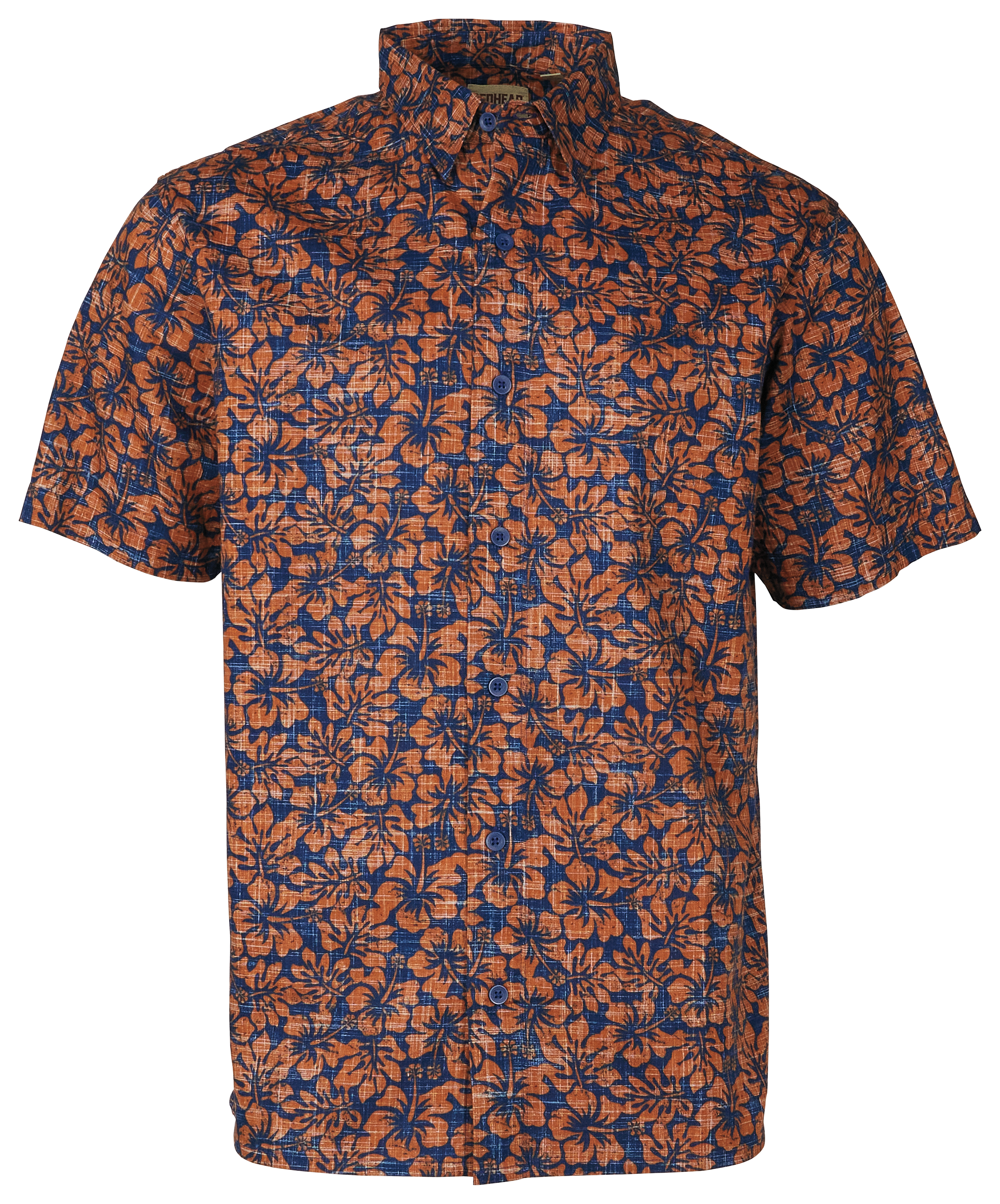 Image of Redhead Crosshatch Printed Short-Sleeve Button-Up Shirt for Men - Amber Hibiscus