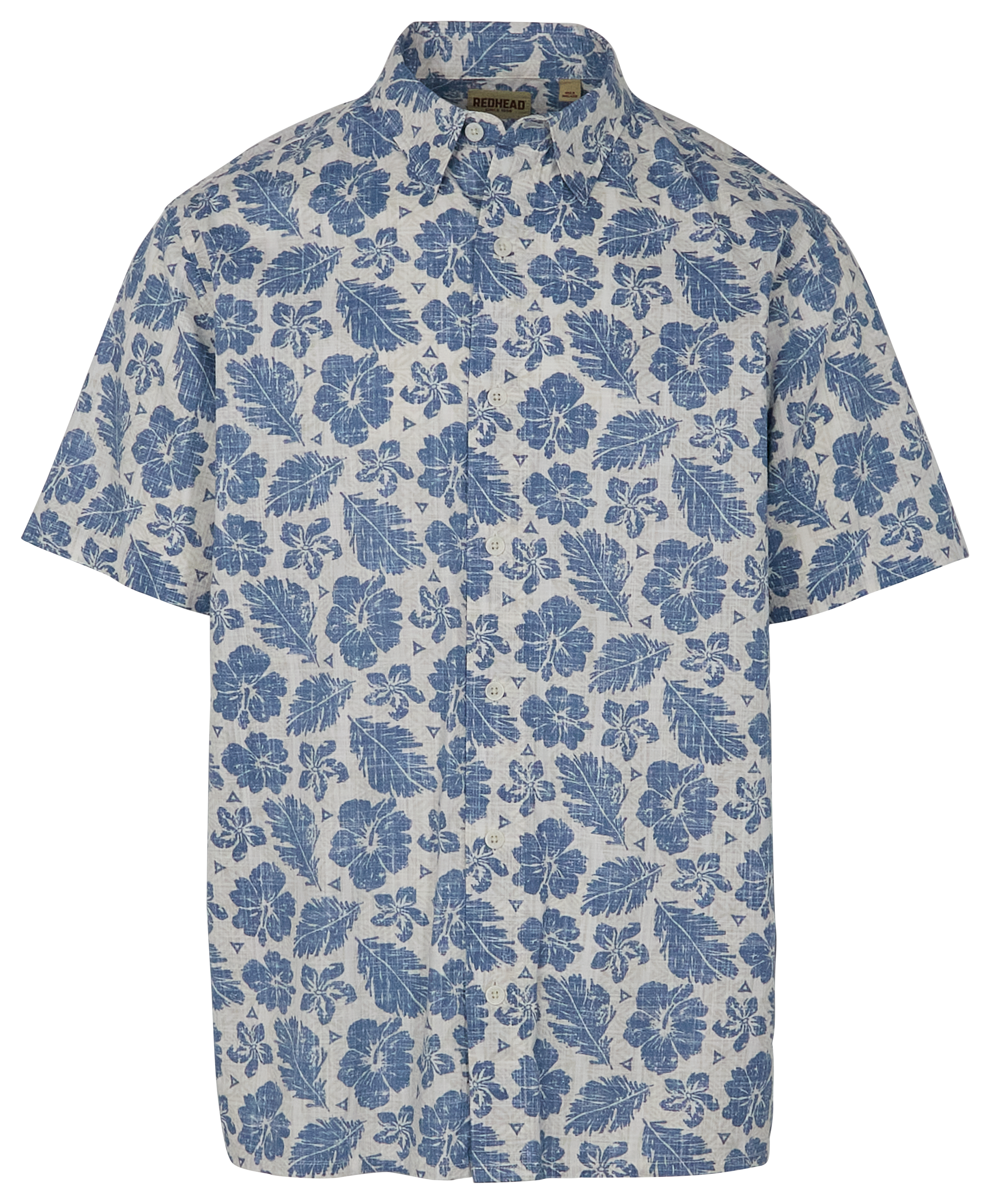 Image of Redhead Crosshatch Printed Short-Sleeve Button-Up Shirt for Men - White Woodcut