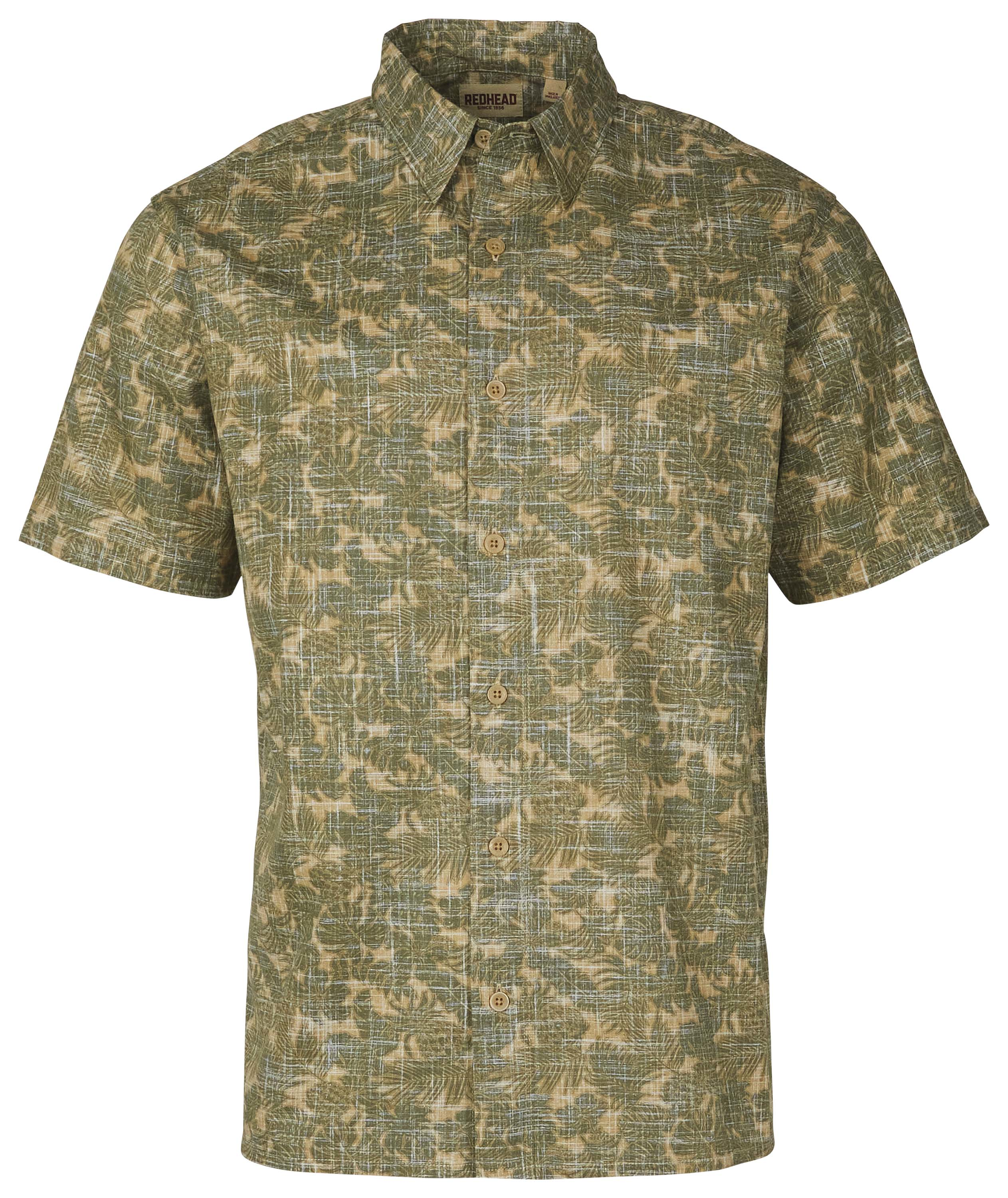 Image of Redhead Crosshatch Printed Short-Sleeve Button-Up Shirt for Men - Green Tropical Breeze
