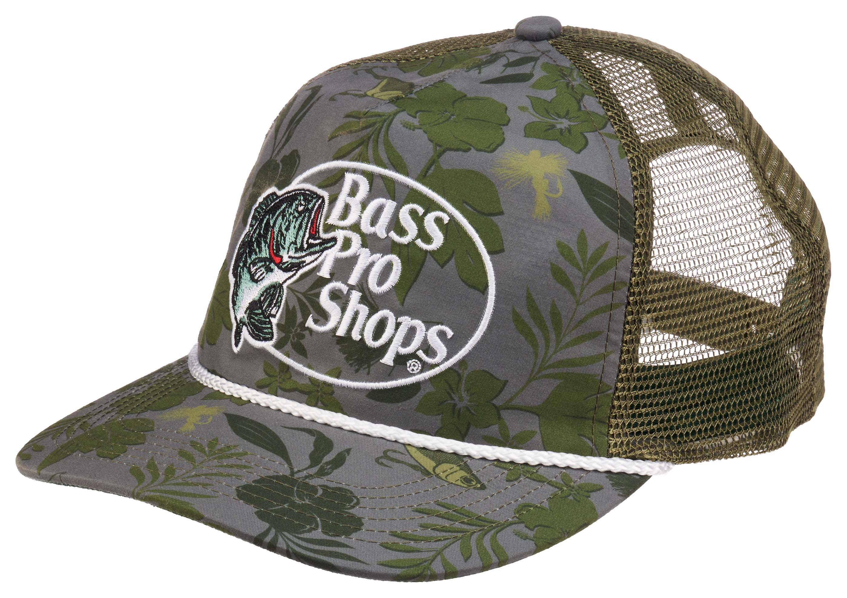 Image of Bass Pro Shops 5-Panel High-Profile Mesh-Back Cap - Floral/Black - Floral Dark Green