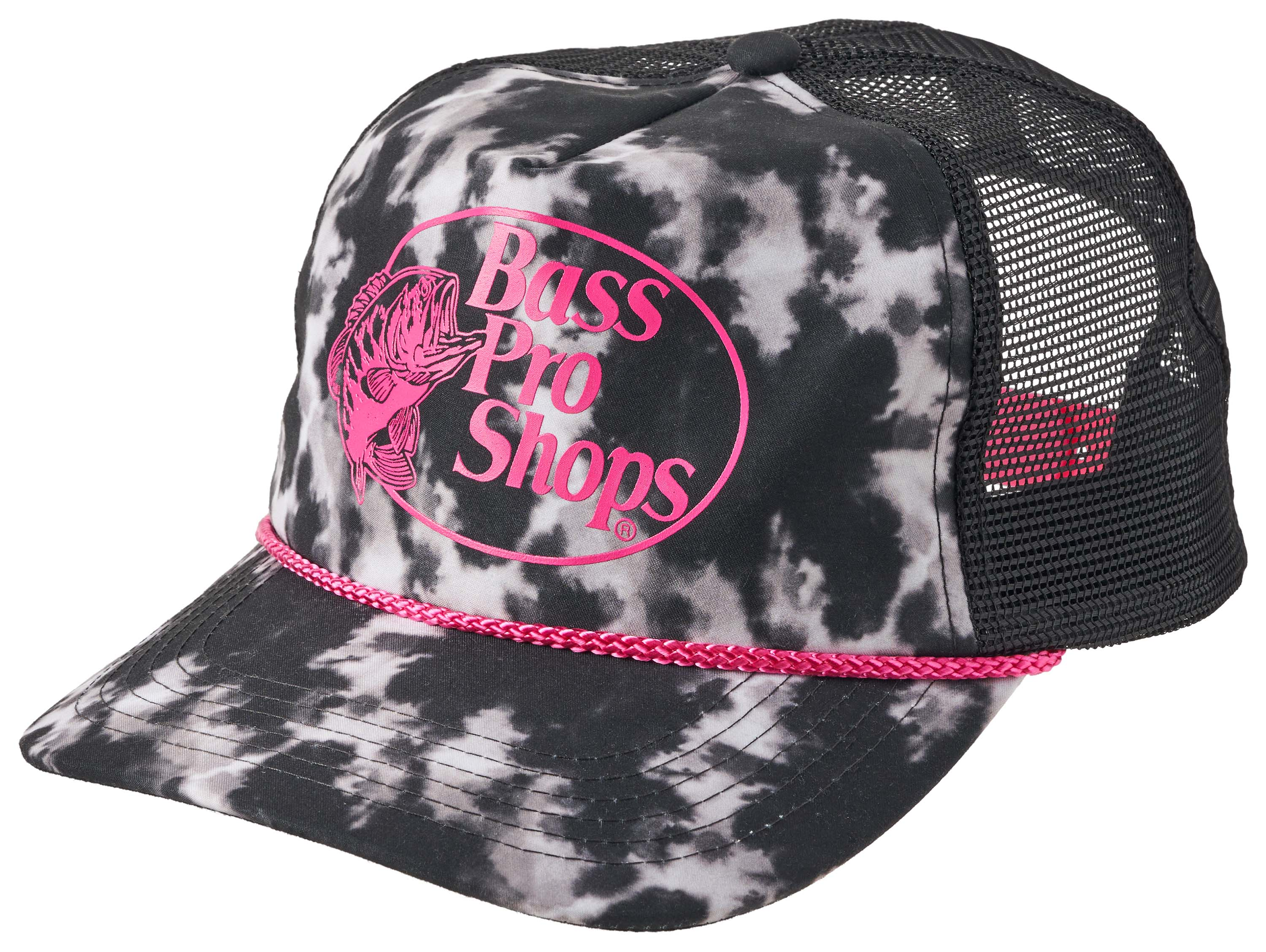 Image of Bass Pro Shops 5-Panel High-Profile Mesh-Back Cap - Tie Dye Black/Pink