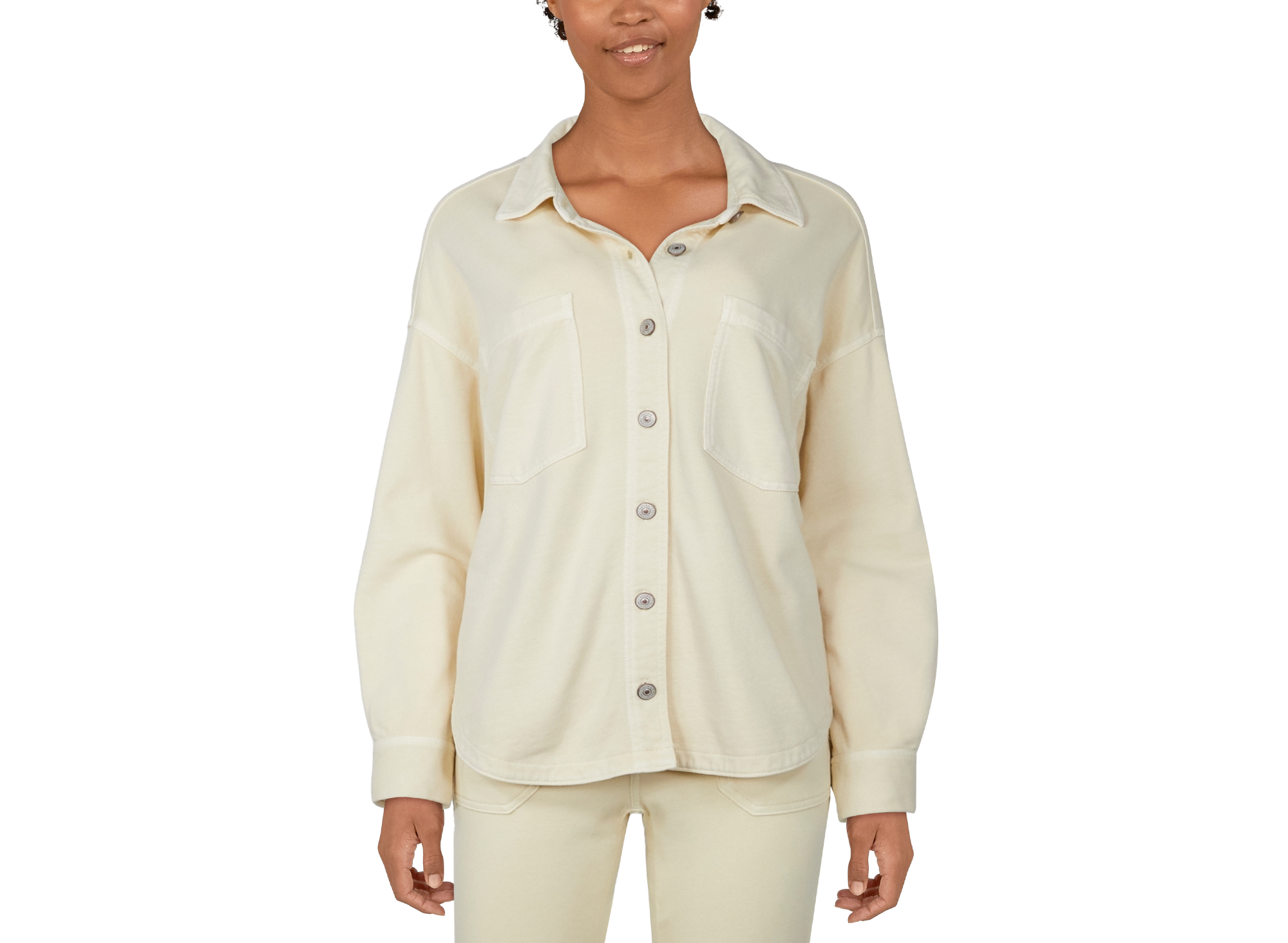 Image of Natural Reflections Denim Knit Shirt Jacket for Ladies - Wood Ash - 2X