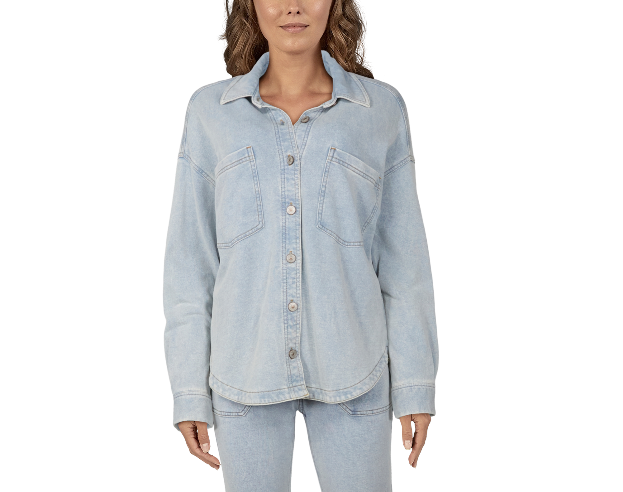 Image of Natural Reflections Denim Knit Shirt Jacket for Ladies - Light Denim - S