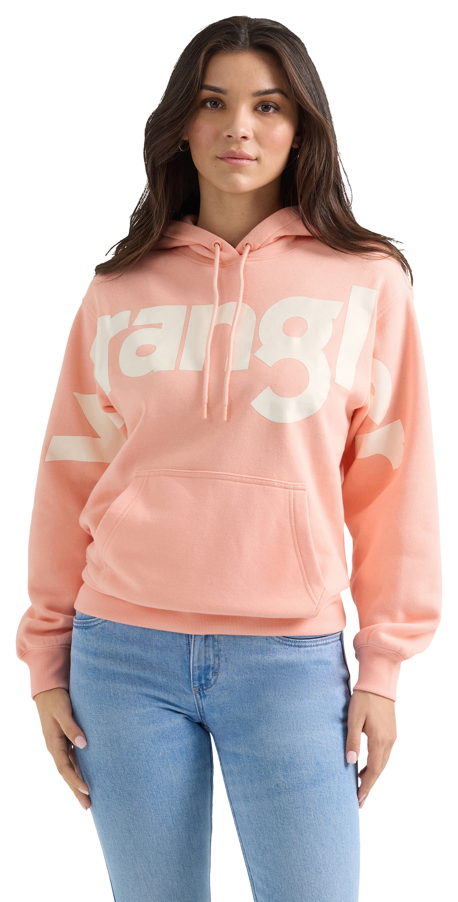 Image of Wrangler Retro Bold Logo Long-Sleeve Hoodie for Ladies - Pink