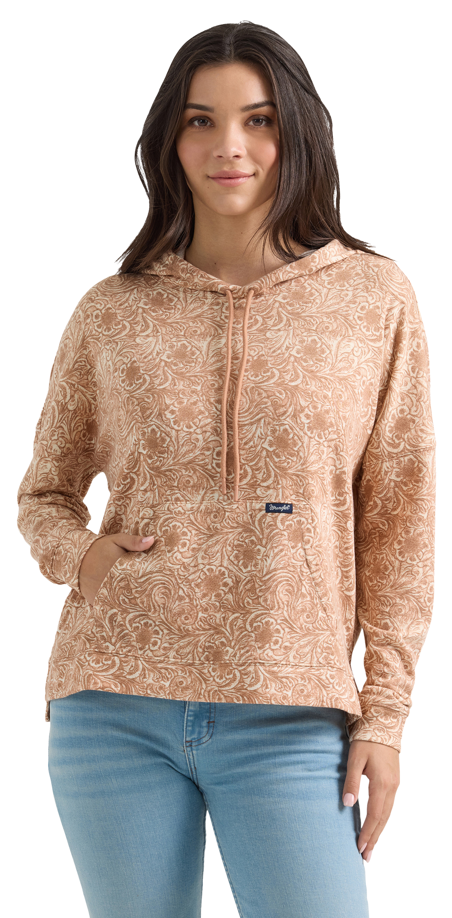 Image of Wrangler Retro Geometric Relaxed Long-Sleeve Hoodie for Ladies - Tan/White