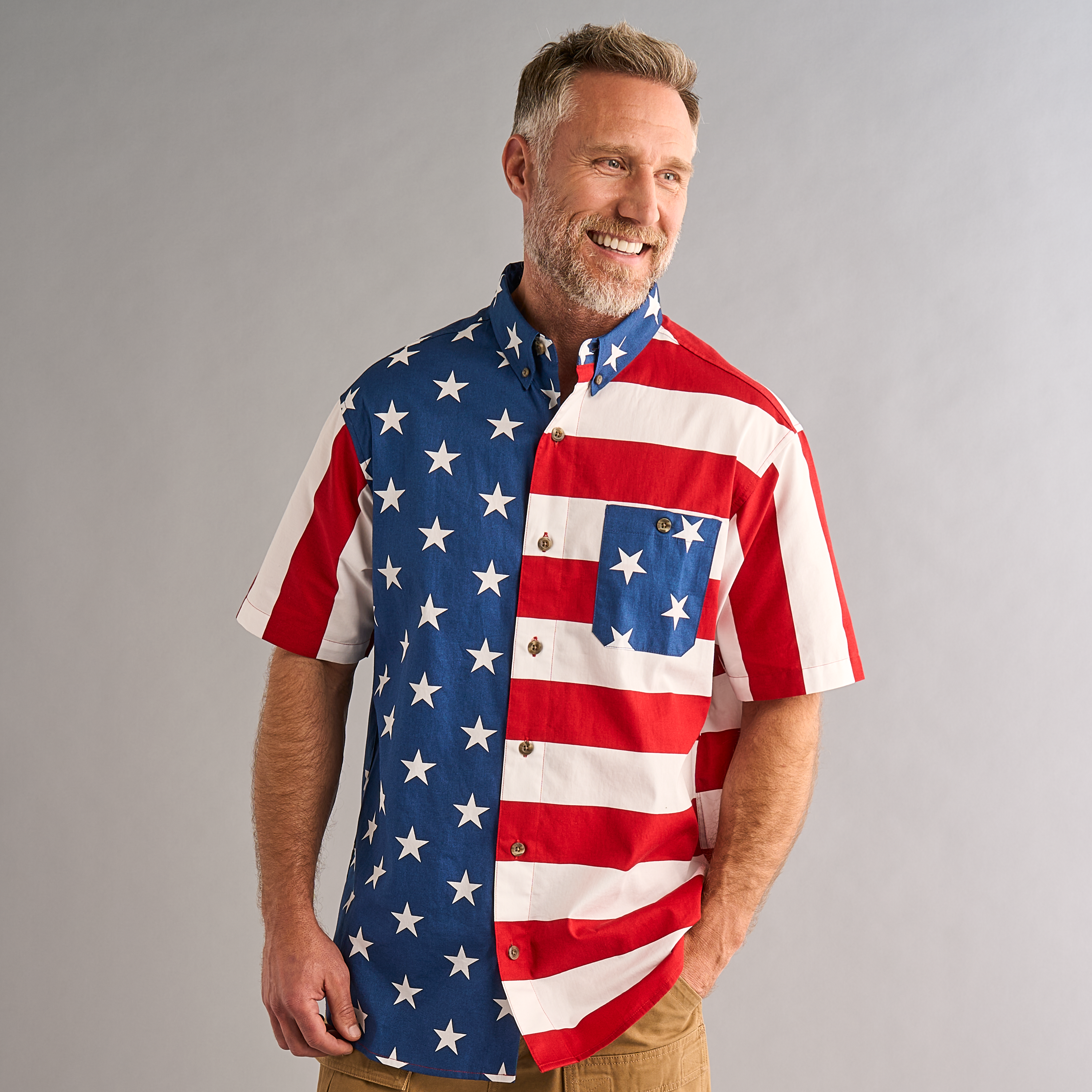 Image of RedHead Americana Grand Ol' Flag Short-Sleeve Button-Up Shirt for Men