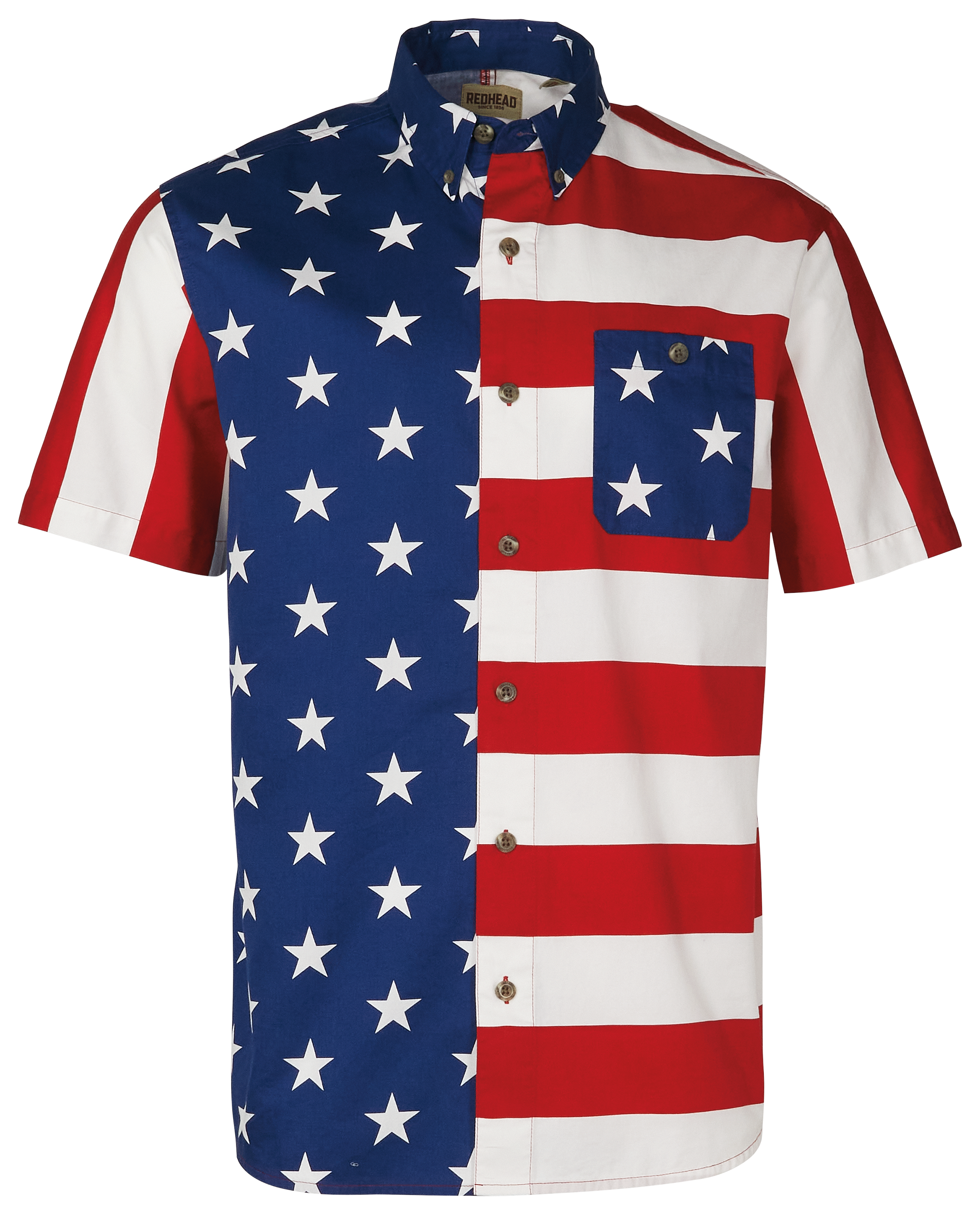 Image of RedHead Americana Grand Ol' Flag Short-Sleeve Button-Up Shirt for Men - 5XL