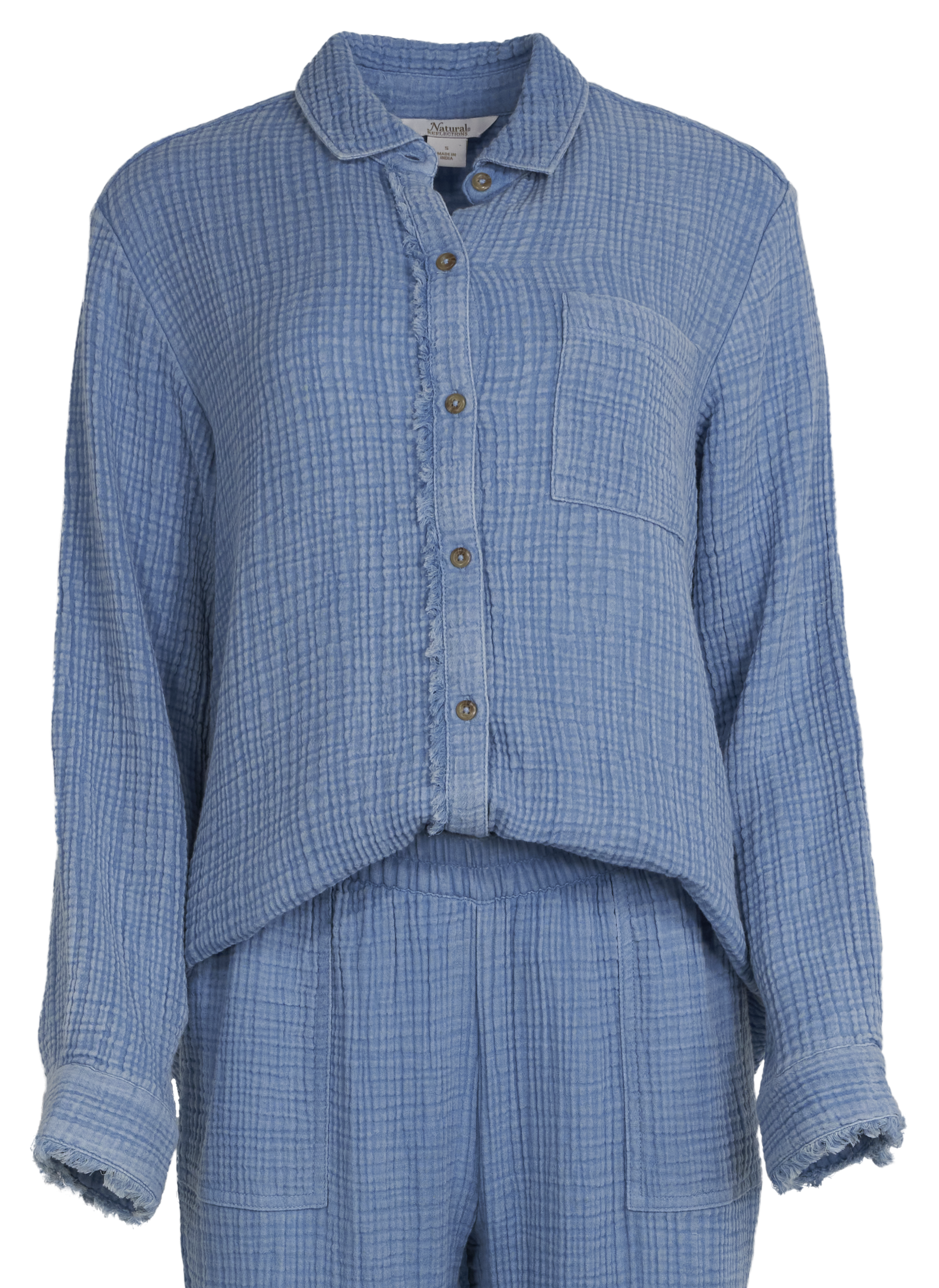 Image of Natural Reflections Double Cloth Button-Down Long-Sleeve Shirt - Medium Indigo