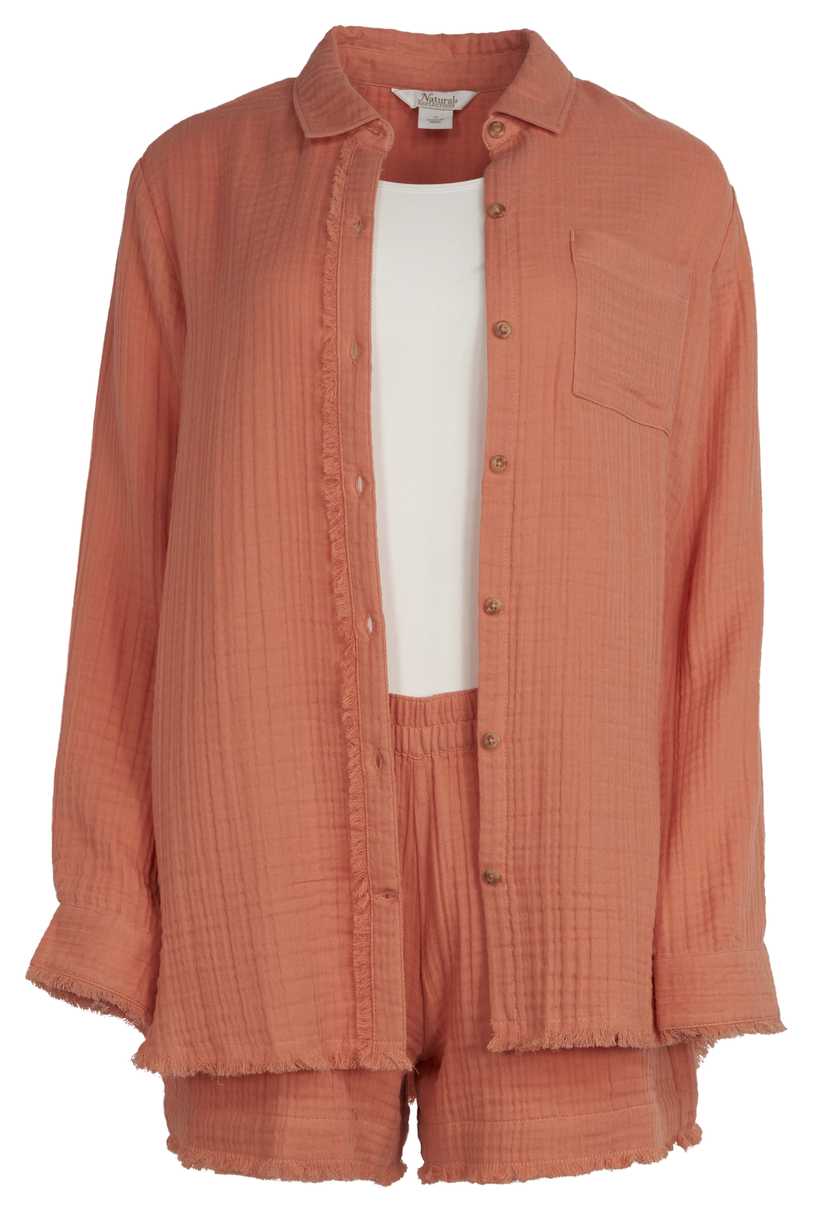Image of Natural Reflections Double Cloth Button-Down Long-Sleeve Shirt - Tawny Orange