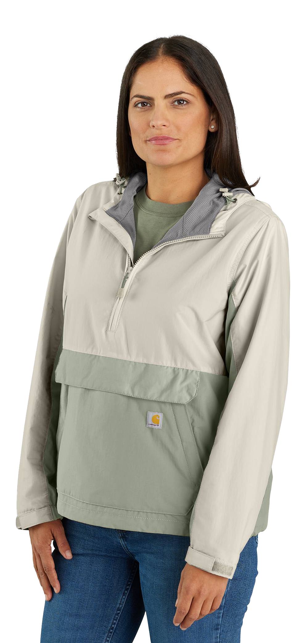 Image of Carhartt Rain Defender Loose-Fit Lightweight Packable Anorak - Sage/Chalk