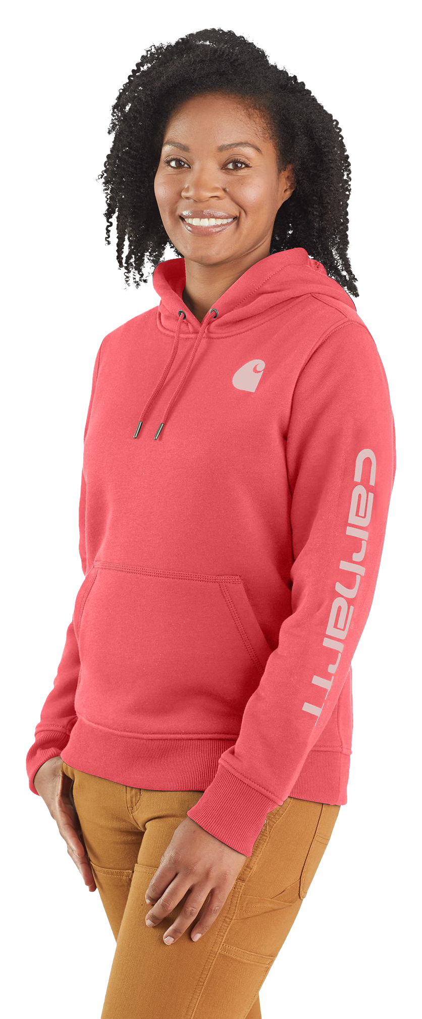 Image of Carhartt Relaxed Fit Midweight Logo Sleeve Graphic Sweatshirt - Pink Salmon Heather - S