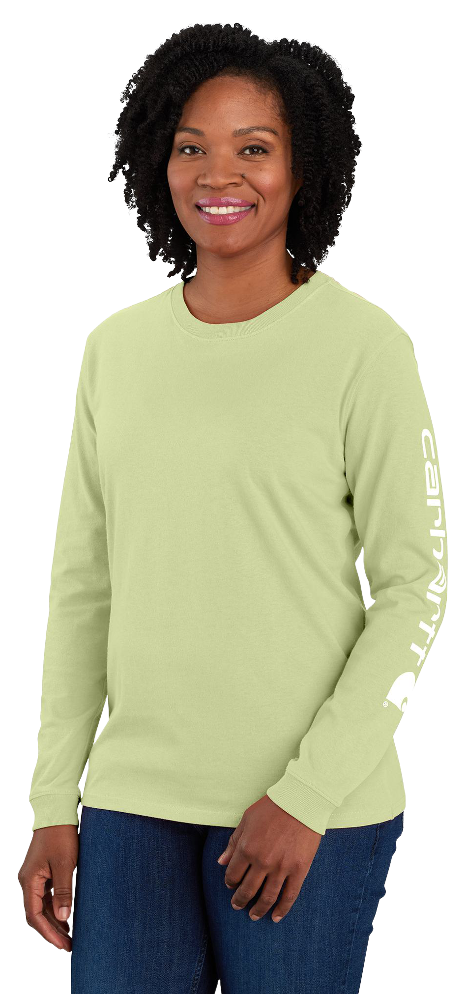 Image of Carhartt Logo Sleeve Graphic Heavyweight Long-Sleeve T-Shirt for Ladies - Early Spring