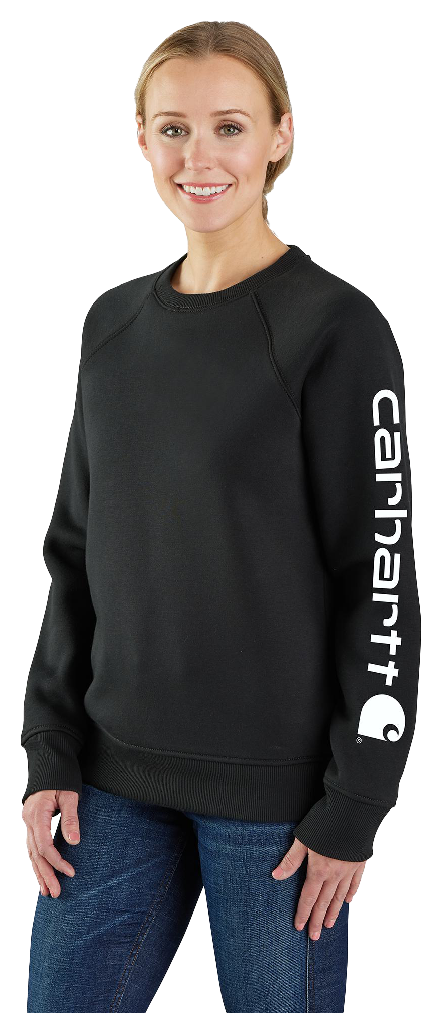 Image of Carhartt Relaxed-Fit Midweight Sleeve Graphic Crew-Neck Sweatshirt for Ladies - Black - S