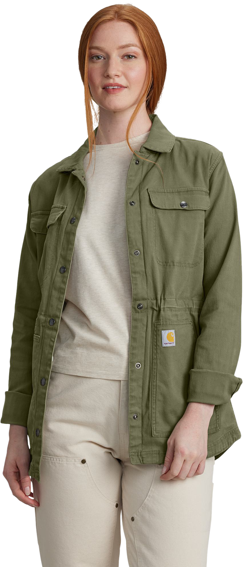 Image of Carhartt TENCEL Fiber Series Relaxed-Fit Canvas Coat for Ladies - Dusty Olive - XL