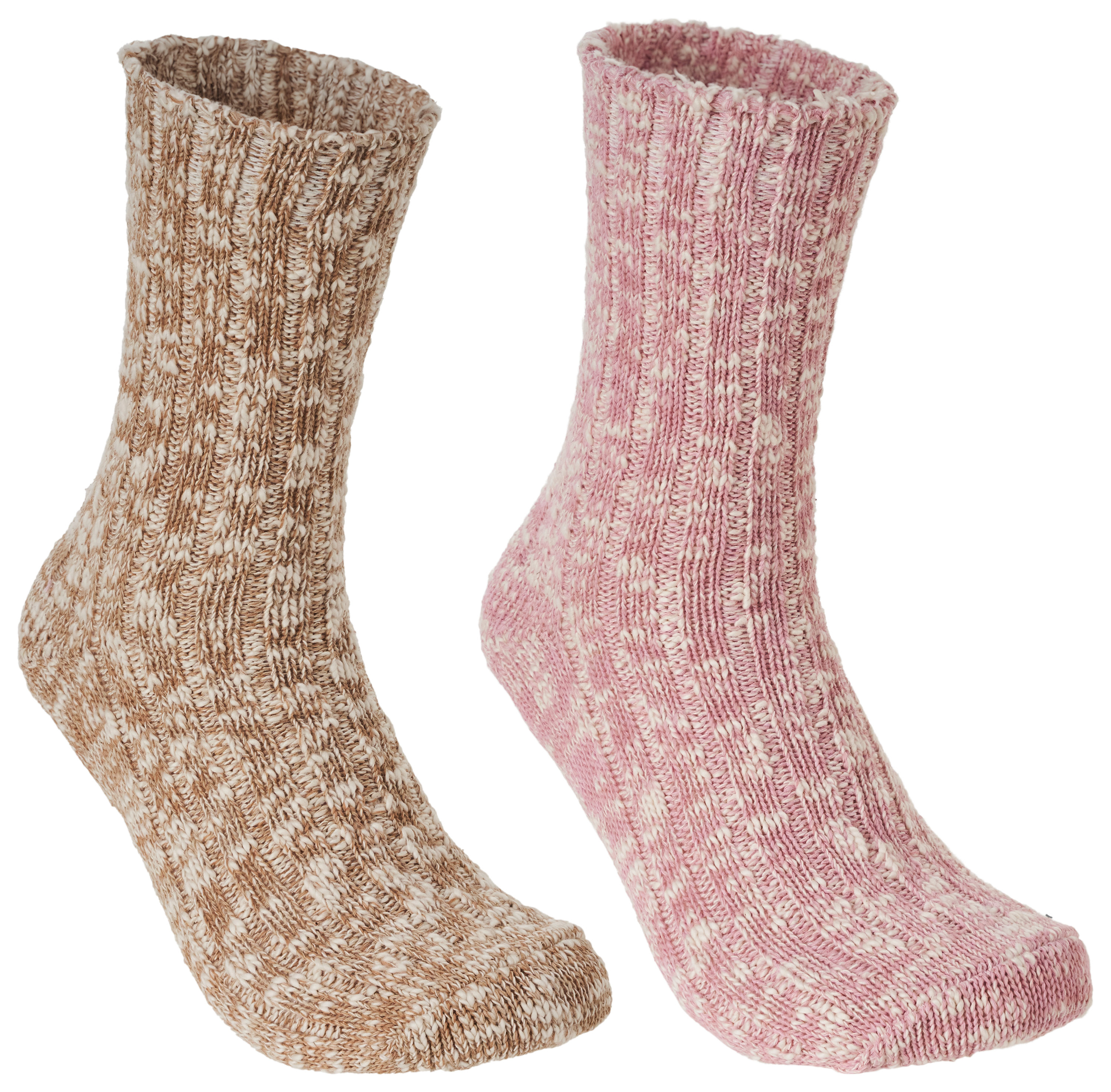 Image of Natural Reflections Cabin Knit Crew Socks for Ladies 2-Pair Pack - Tan