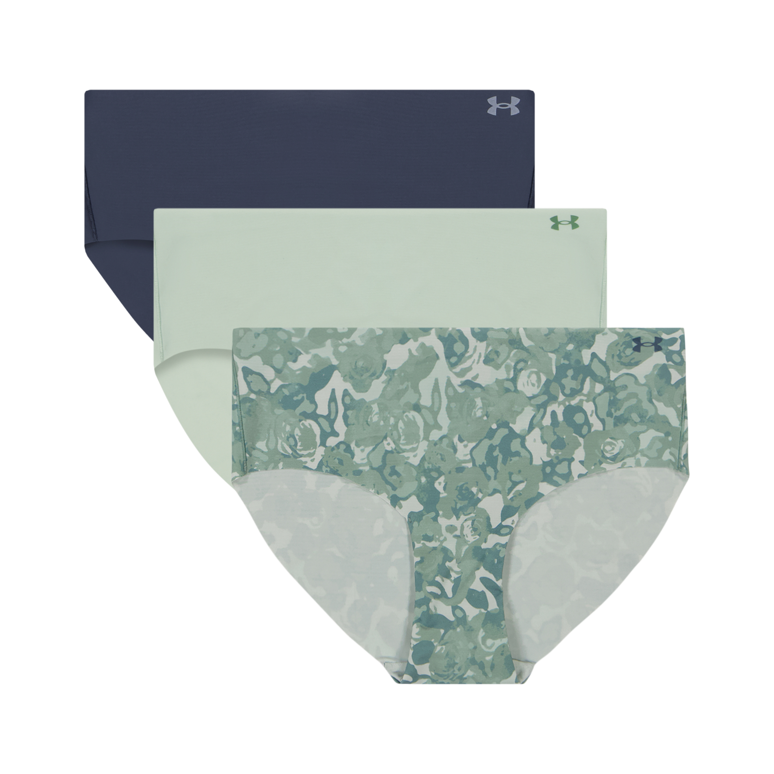 Image of Under Armour Pure Stretch Printed No Show Hipster 3-Pack for Ladies - Downpour Gray - M