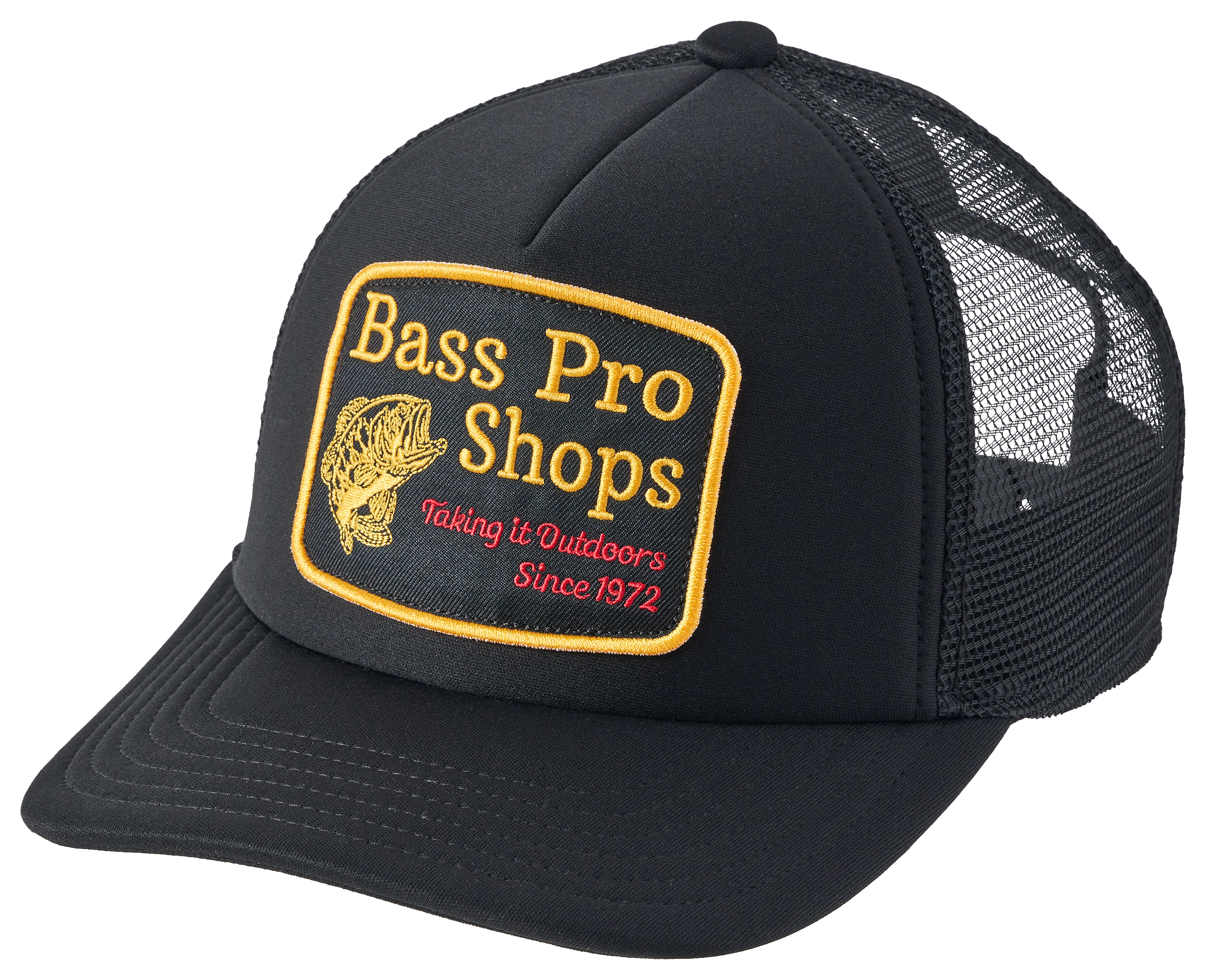 Image of Bass Pro Shops Billboard Patch Trucker Mesh-Back Snapback Cap - Black