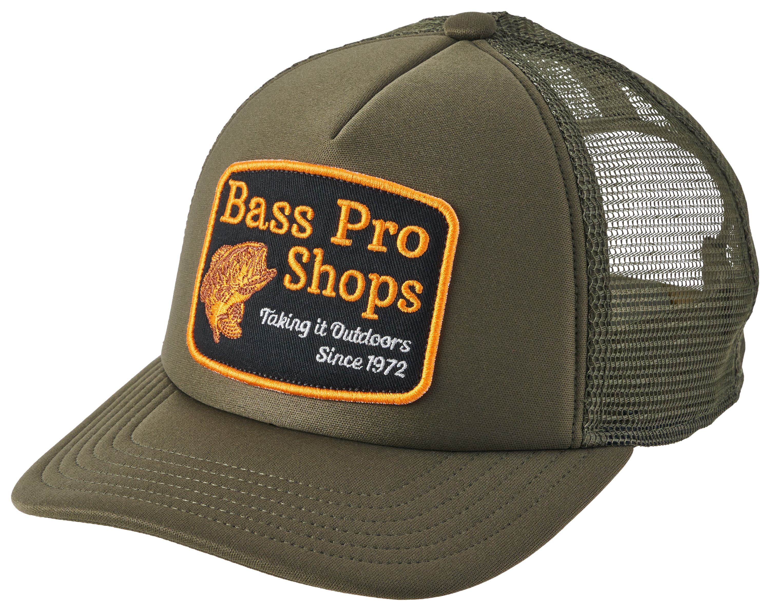 Image of Bass Pro Shops Billboard Patch Trucker Mesh-Back Snapback Cap - Olive