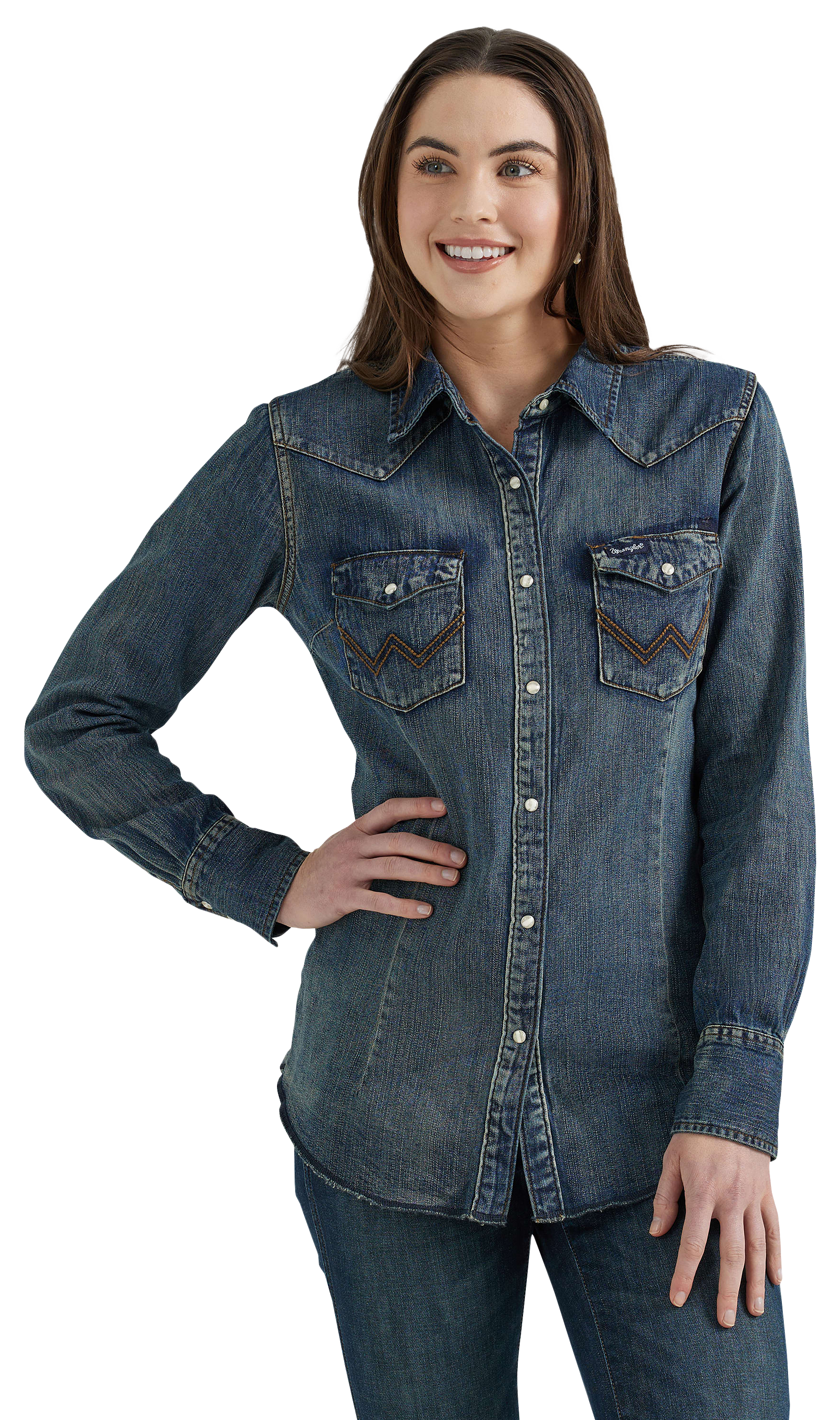 Image of Wrangler Retro Western Long-Sleeve Snap-Down Shirt for Ladies - Denim