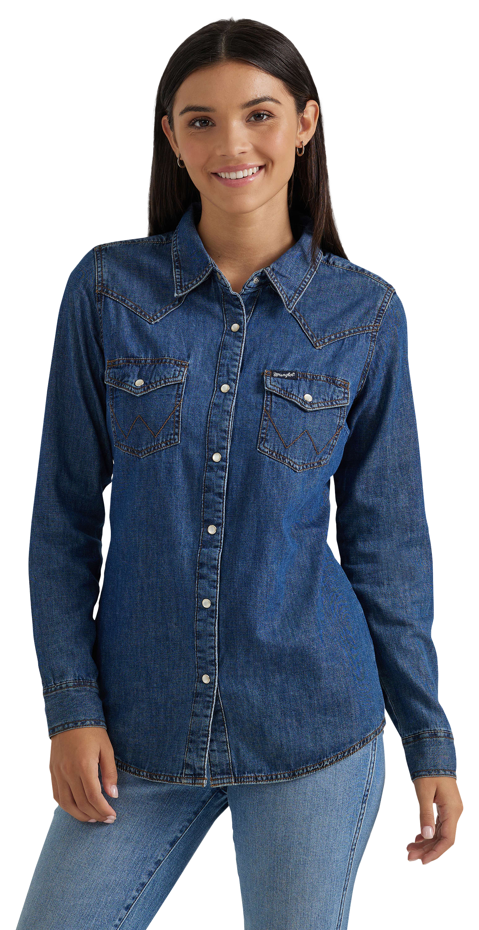 Image of Wrangler Retro Western Long-Sleeve Snap-Down Shirt for Ladies - Dark Denim - L