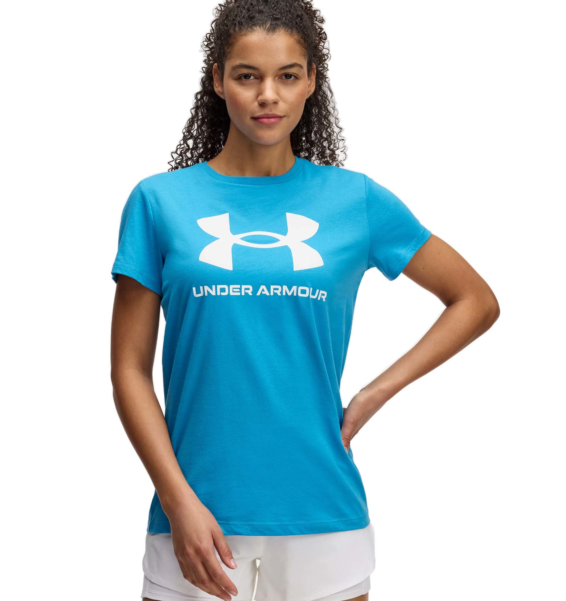 Image of Under Armour Live Sportstyle Graphic Short-Sleeve T-Shirt for Ladies - Ether Blue/White