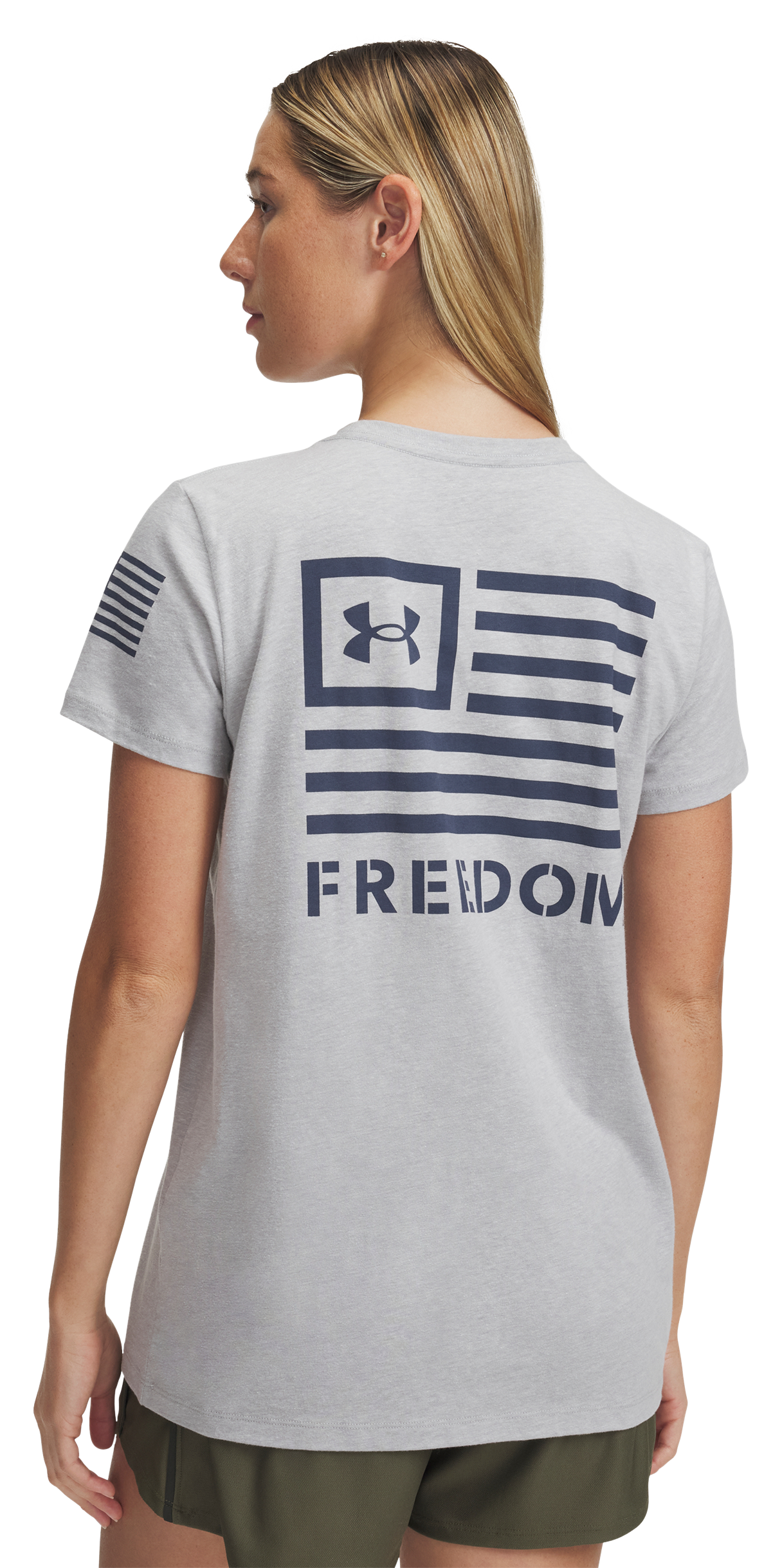 Image of Under Armour Freedom Banner Short-Sleeve T-Shirt for Ladies - Mod Gray Light Heather/Downpour Gray - L