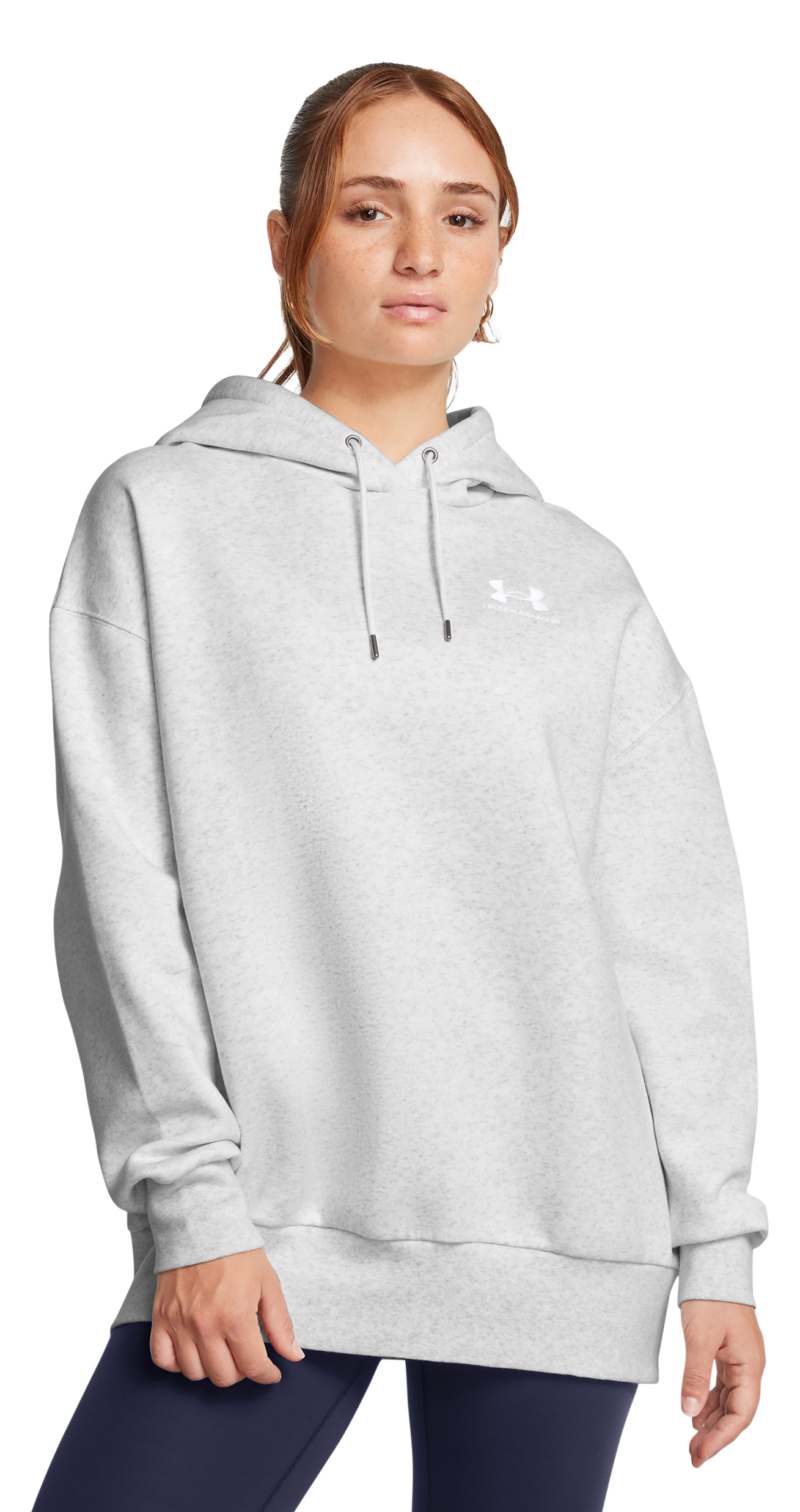 Image of Under Armour Icon Fleece Oversized Hoodie for Ladies - Distant Gray Medium Heather/White - S