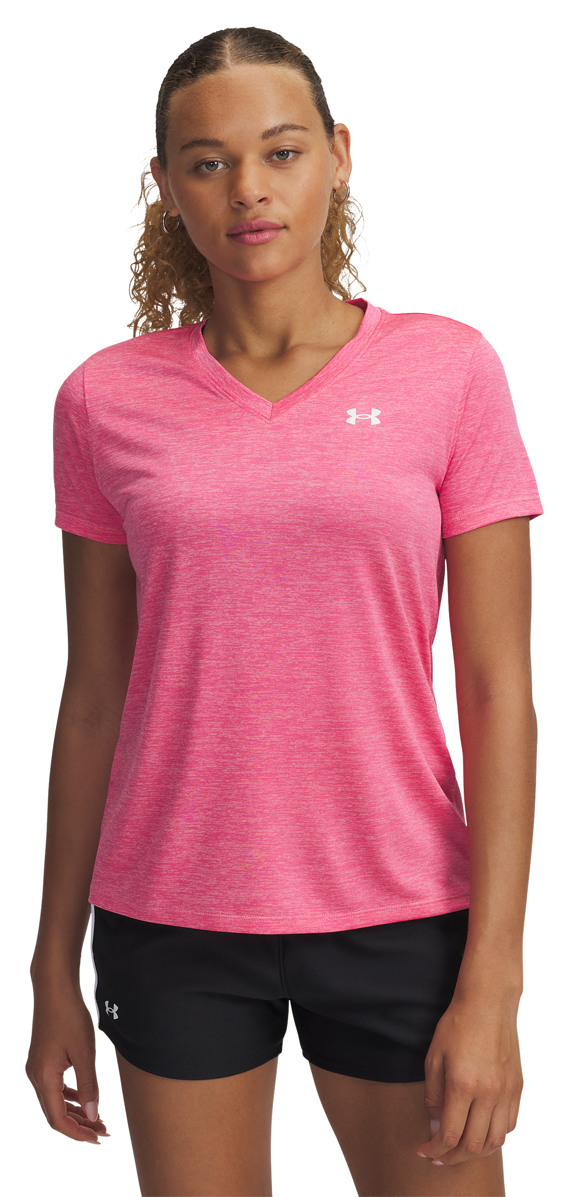 Image of Under Armour Tech Twist Short-Sleeve V-Neck T-Shirt - Super Pink/White
