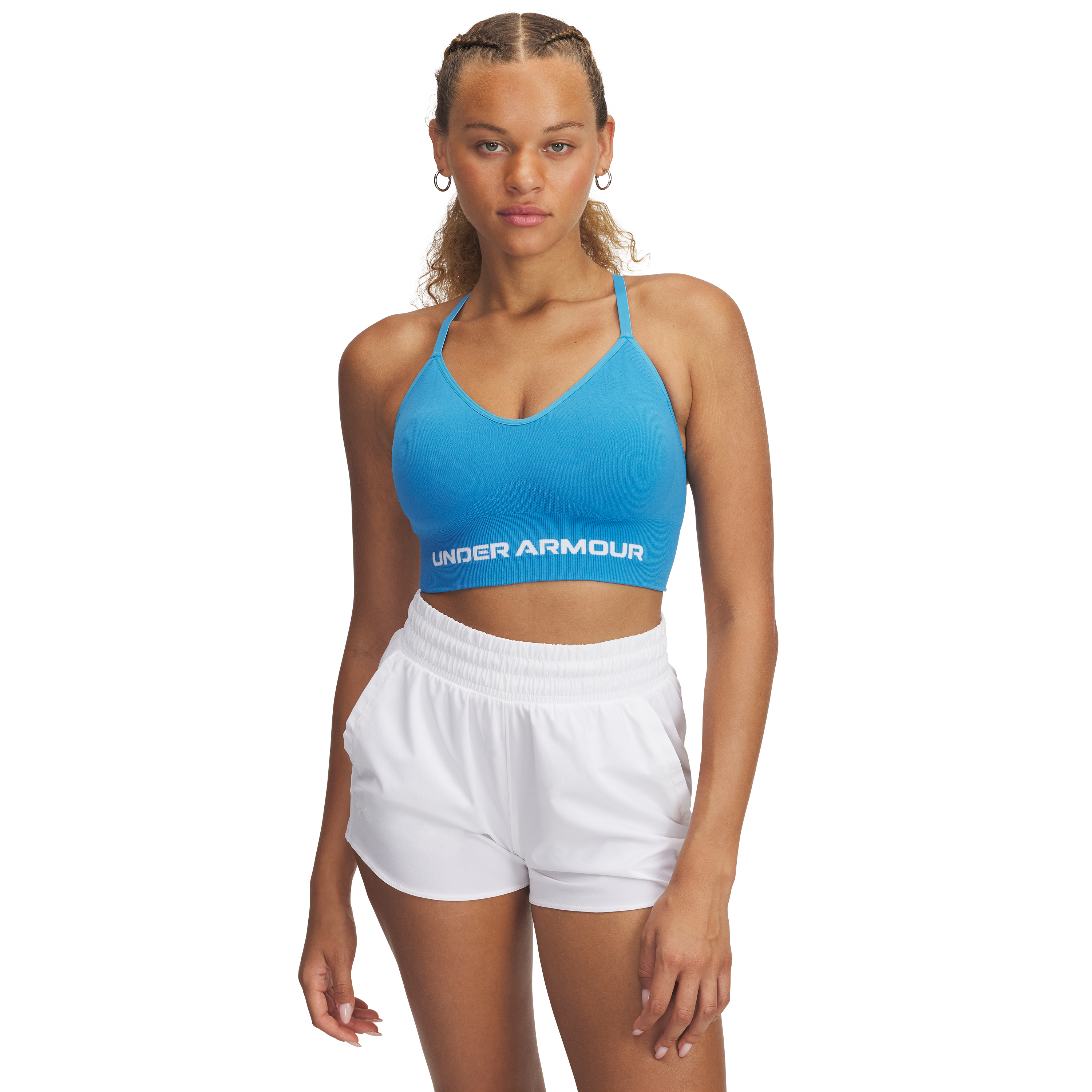 Image of Under Armour Vanish Seamless Low Sports Bra for Ladies - Ether Blue/White