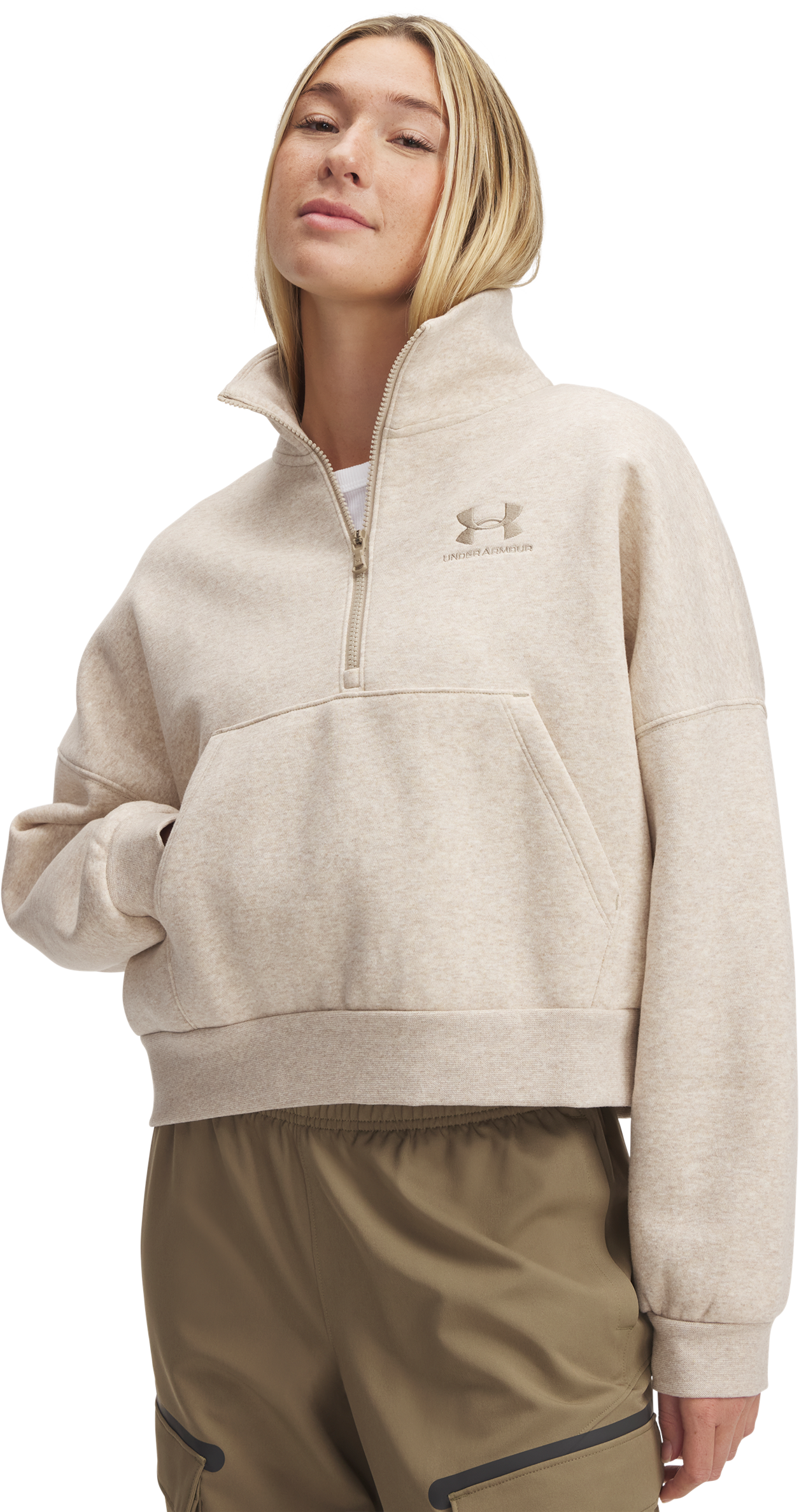 Image of Under Armour Icon Fleece Oversized Half-Zip Pullover for Ladies - City Khaki/City Khaki - XL