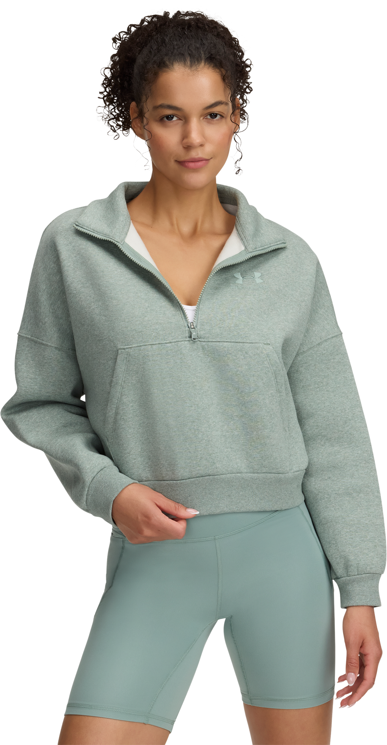 Image of Under Armour Icon Fleece Oversized Half-Zip Pullover for Ladies - Silica Green/Silica Green - S