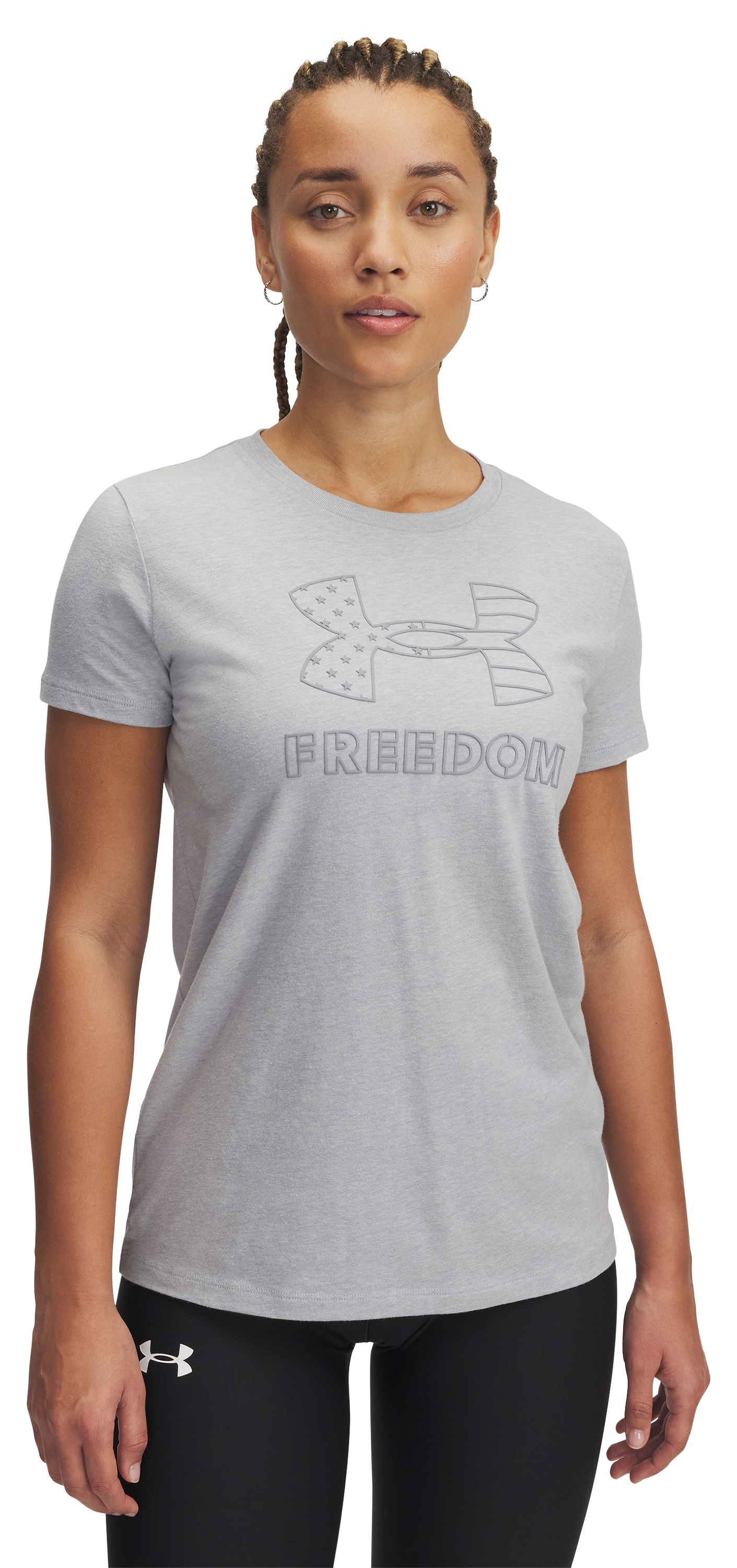 Under Armour Freedom Big Logo Short-Sleeve T-Shirt for Ladies - Mod Gray Light Heather/Steel