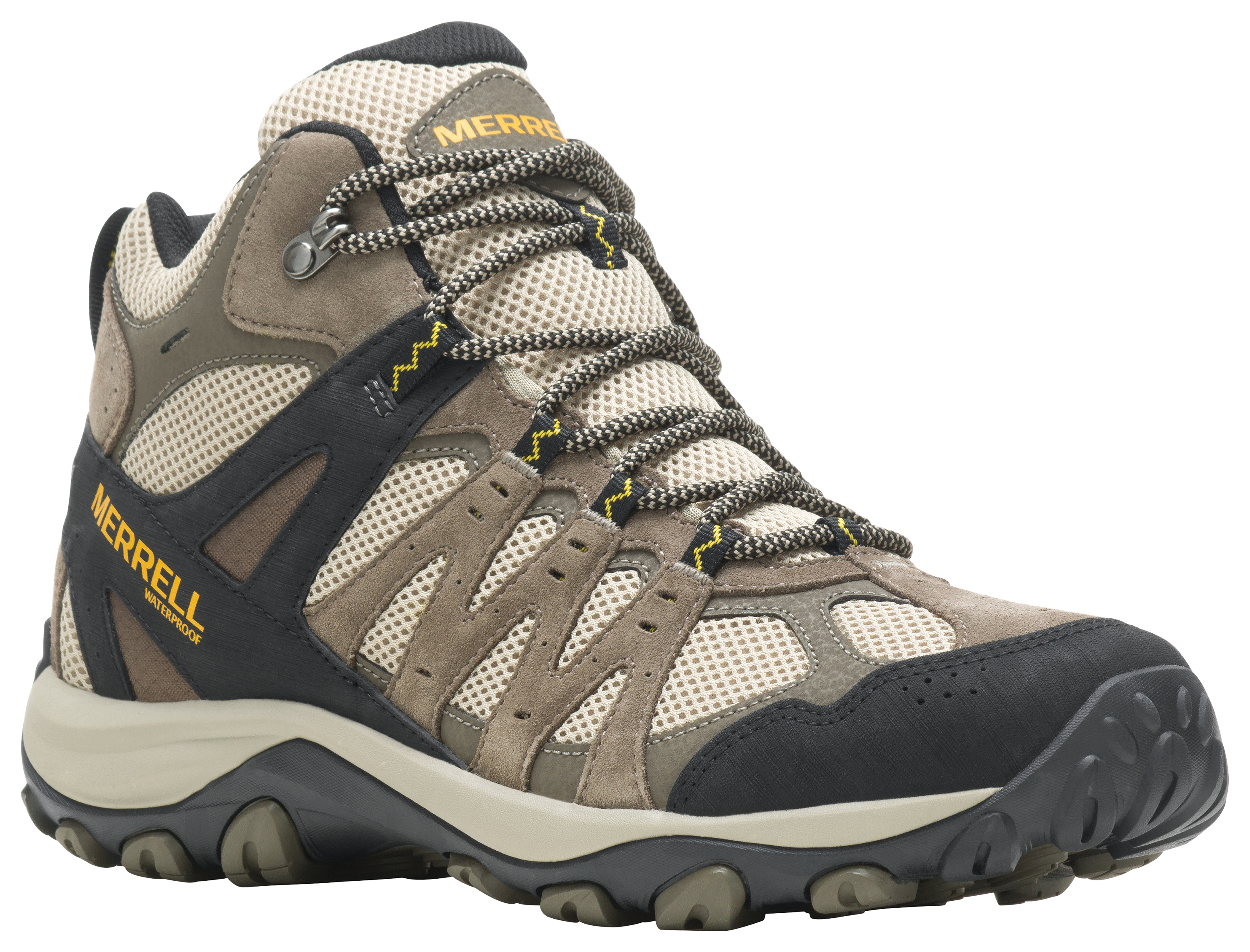 Image of Merrell Accentor 3 Mid Vent Waterproof Hiking Boots for Men - Boulder/Old Gold - 8.5M