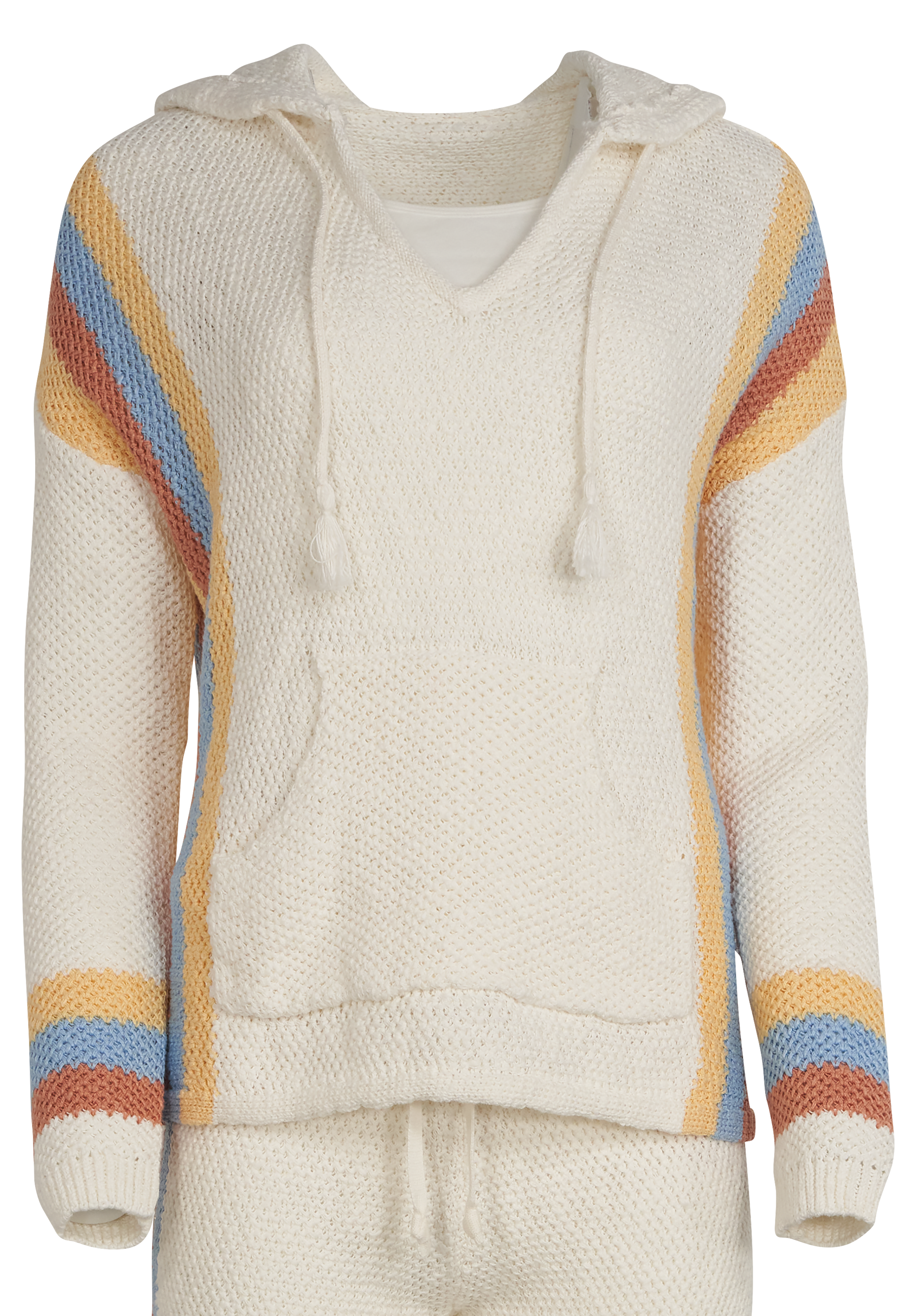 Image of Natural Reflections Stripe Crochet Hoodie - Egret