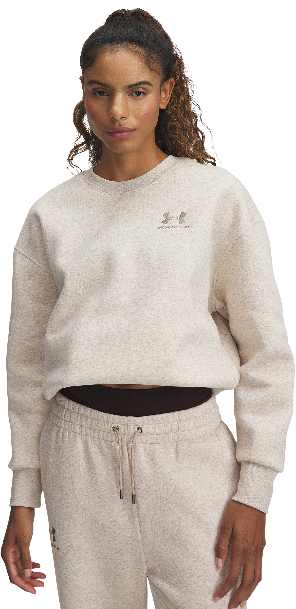 Image of Under Armour Icon Fleece Oversized Crew for Ladies - City Khaki/City Khaki - XL