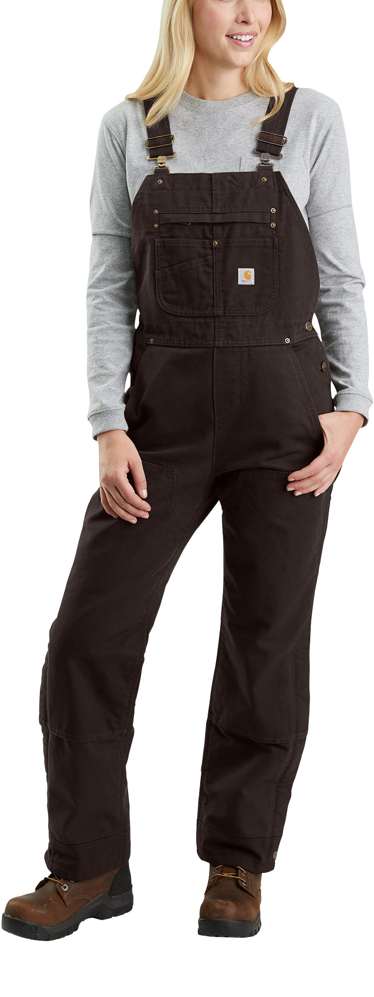 Image of Carhartt Quilt-Lined Duck Bib Overalls for Ladies - Dark Brown - 2X - Regular