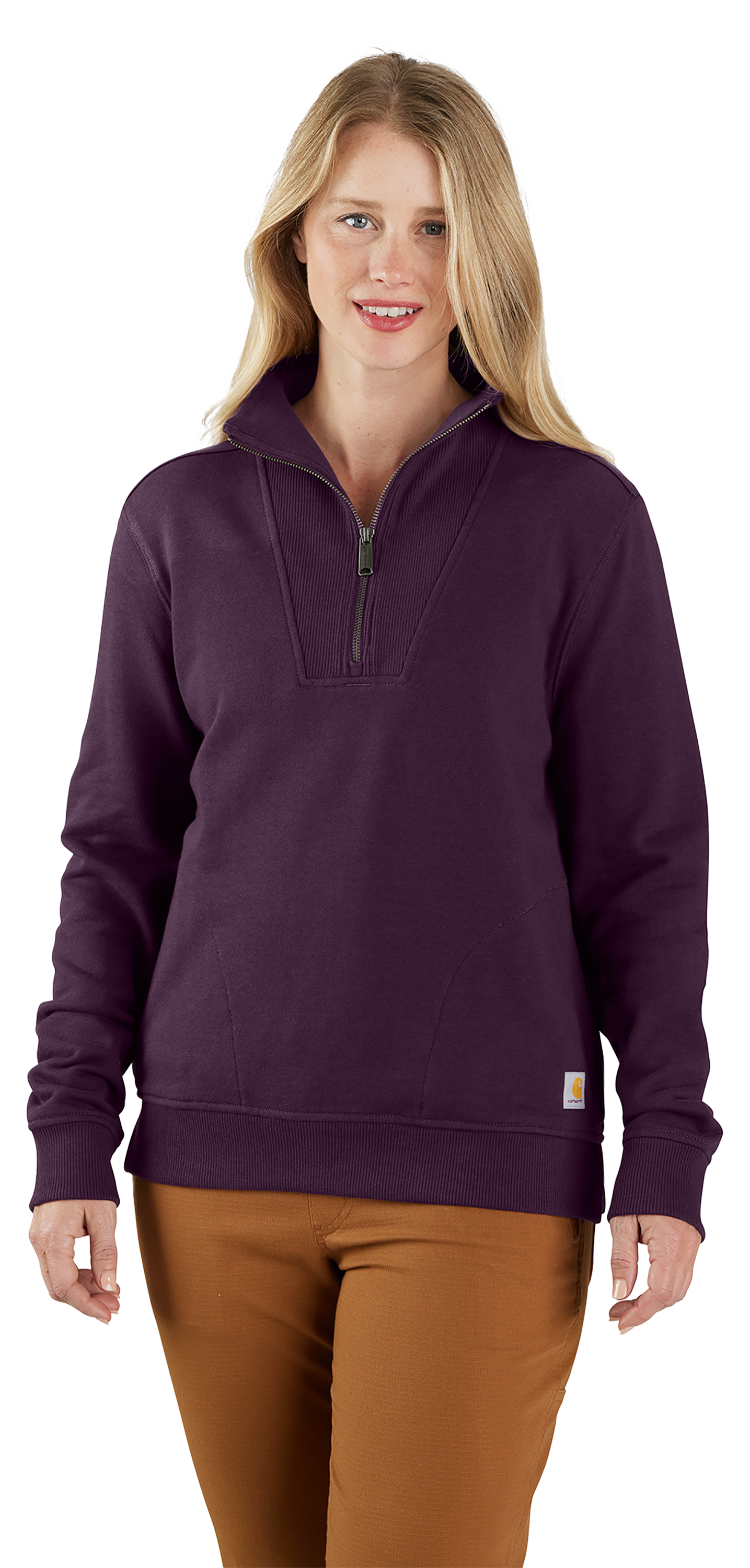 Image of Carhartt TENCEL Fiber Series Relaxed-Fit Half-Zip Long-Sleeve Sweatshirt for Ladies - Eggplant - XS