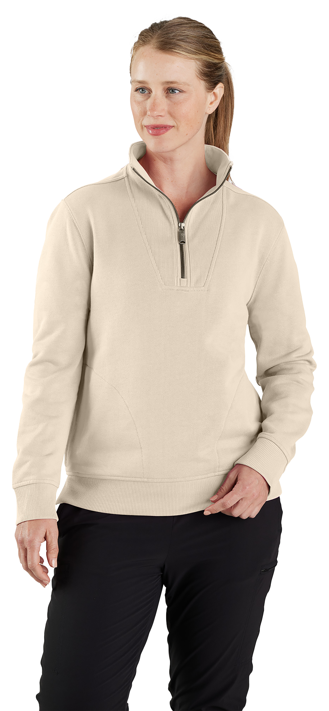 Image of Carhartt TENCEL Fiber Series Relaxed-Fit Half-Zip Long-Sleeve Sweatshirt for Ladies - Oat Milk - XS