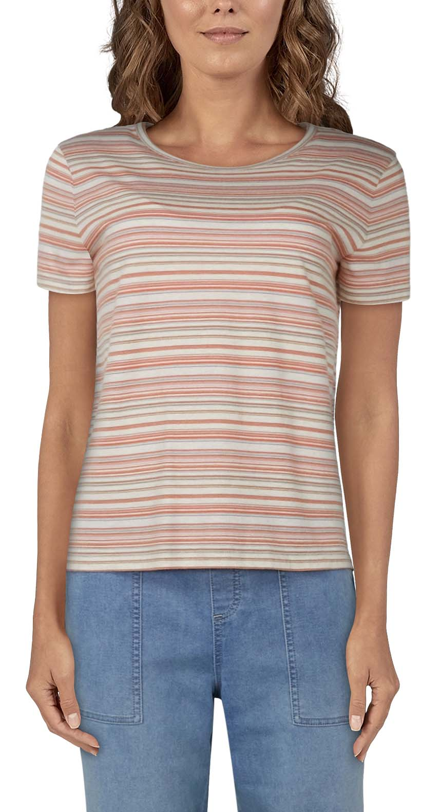 Natural Reflections Stripe Short-Sleeve T-Shirt for Ladies - Egret Stripe - L